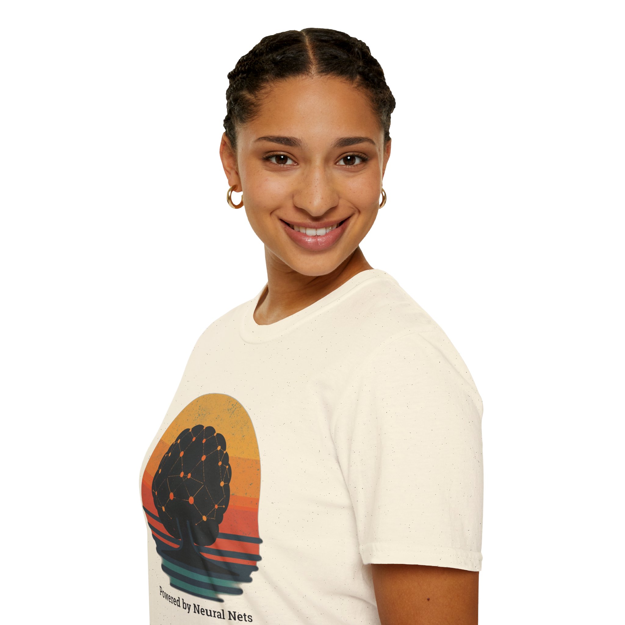 Powered by Neural Nets Retro Sunset Neural Network Tree AI T-Shirt - Image 50