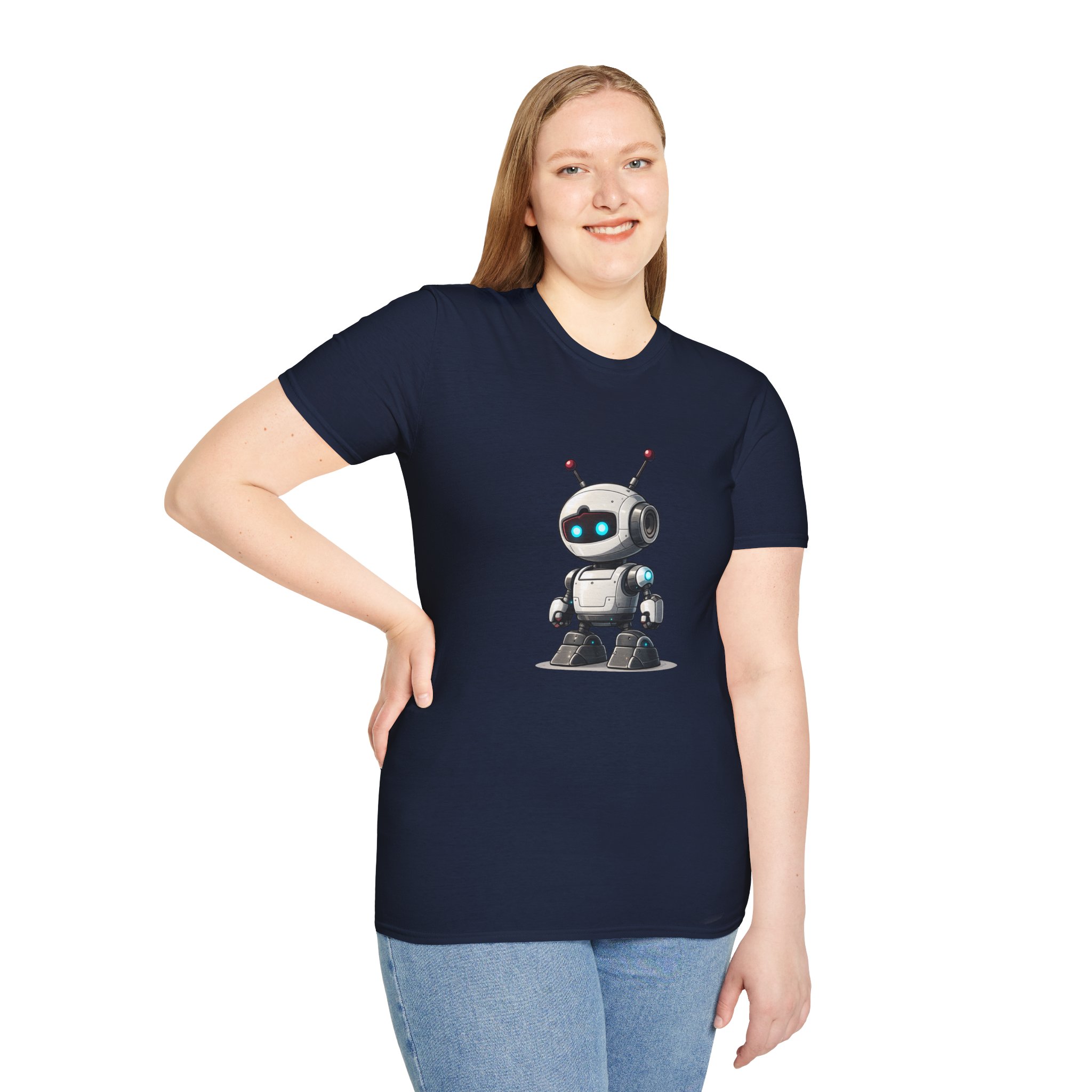 Cute Robot Glowing Eyes – Funny AI Tech Mascot Graphic T-Shirt - Image 126