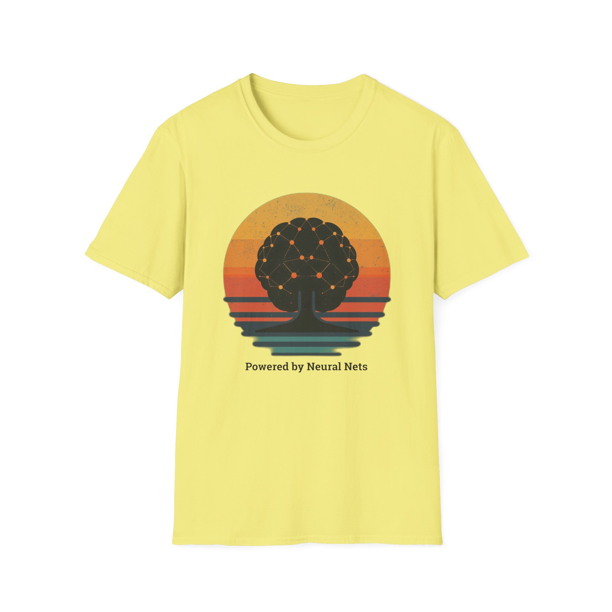 Powered by Neural Nets Retro Sunset Neural Network Tree AI T-Shirt - Image 55