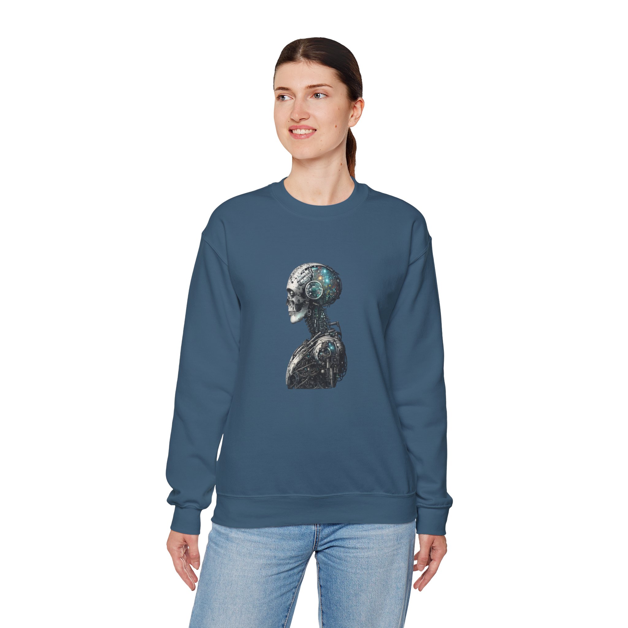 Cosmic Cyber Skull – Dark Cyberpunk Biomechanical Crewneck Sweatshirt - Image 97