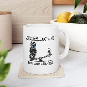 Job Security vs AI It Was Never a Fair Fight — Funny Tech Mug (11oz, 15oz)