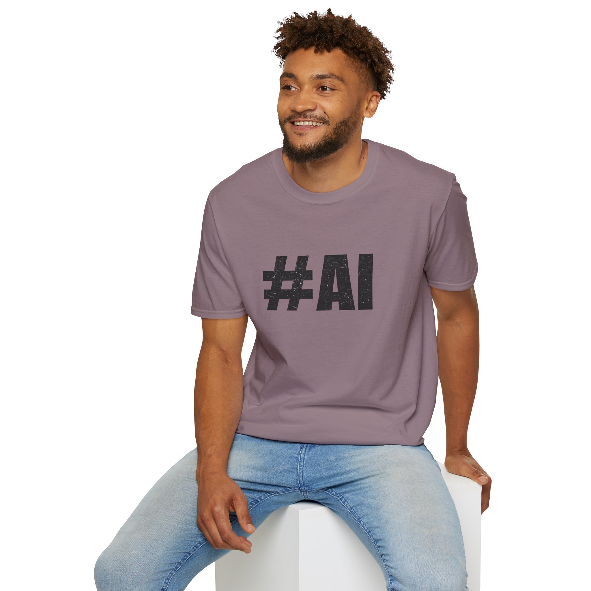 #AI Distressed Dark Minimalist Artificial Intelligence Graphic T-Shirt - Image 142