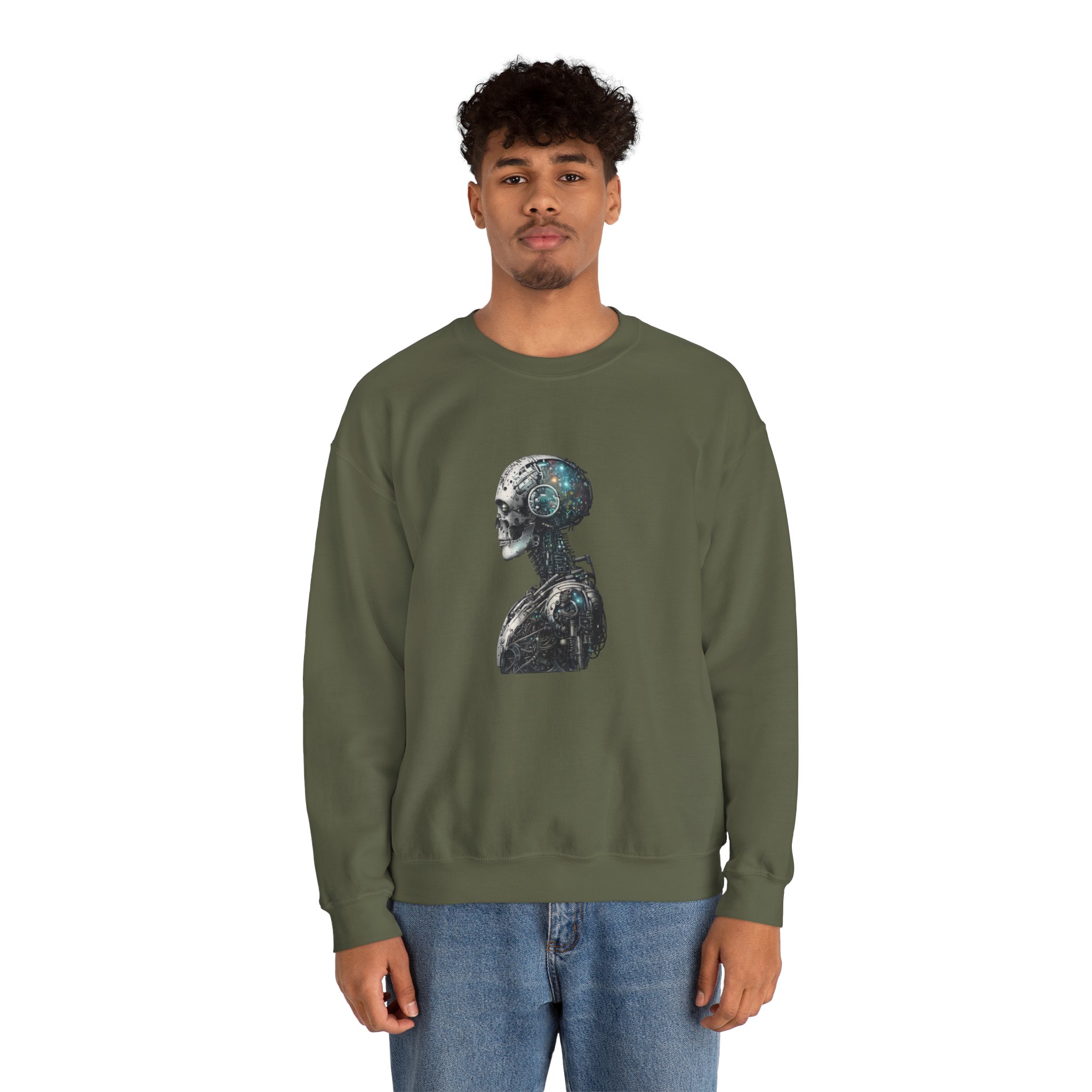 Cosmic Cyber Skull – Dark Cyberpunk Biomechanical Crewneck Sweatshirt - Image 50