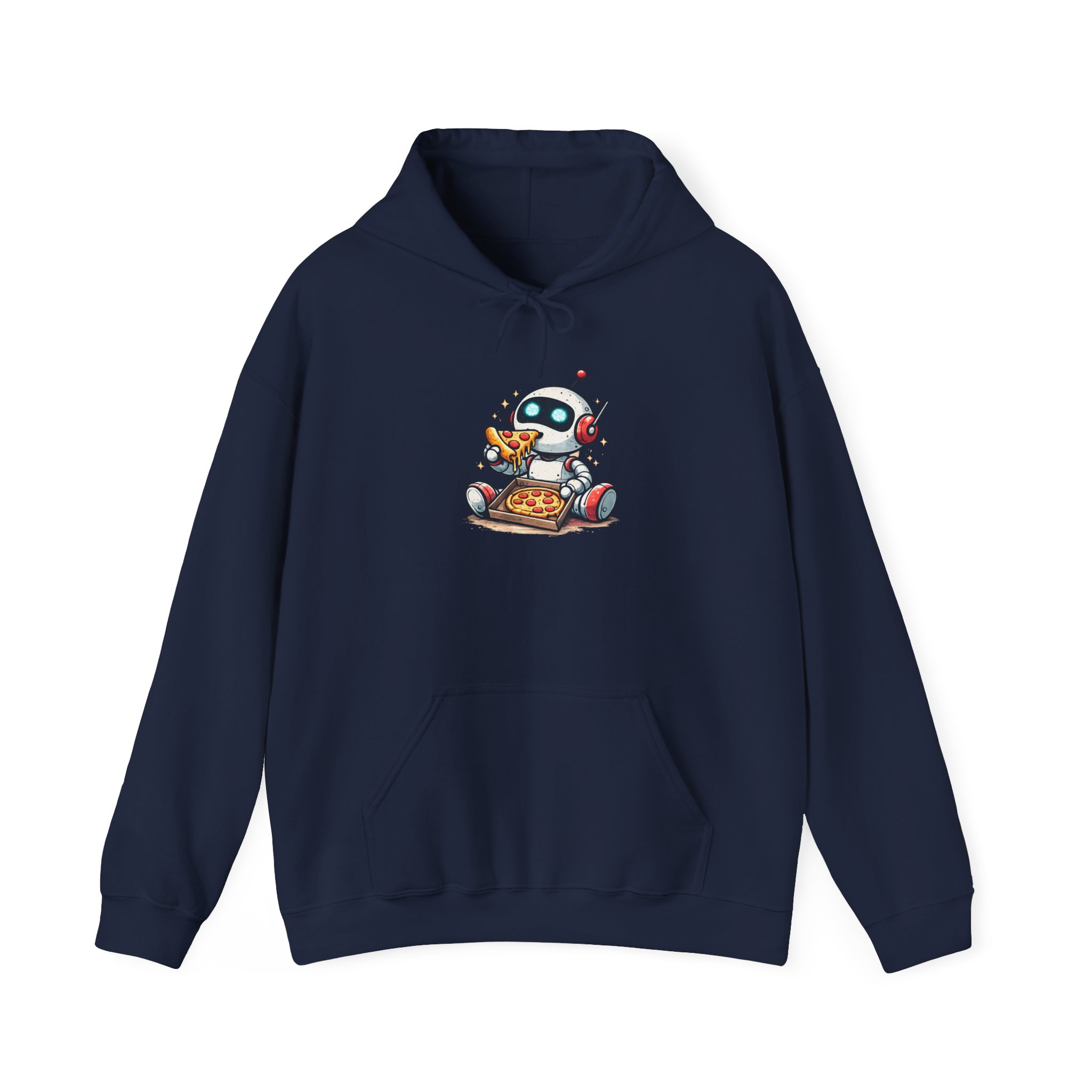 Robot Eating Pizza – Cute AI Tech Humor Graphic Pullover Hoodie - Image 109