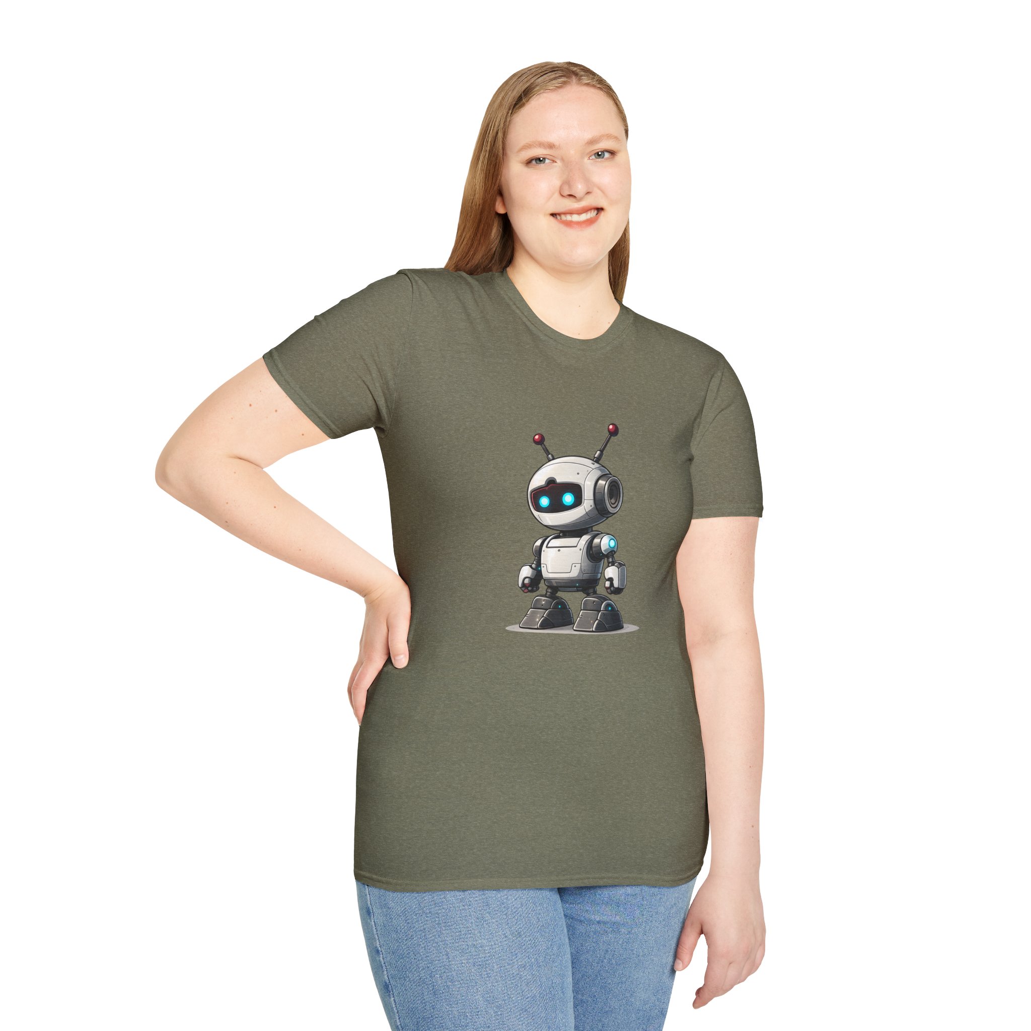 Cute Robot Glowing Eyes – Funny AI Tech Mascot Graphic T-Shirt - Image 71