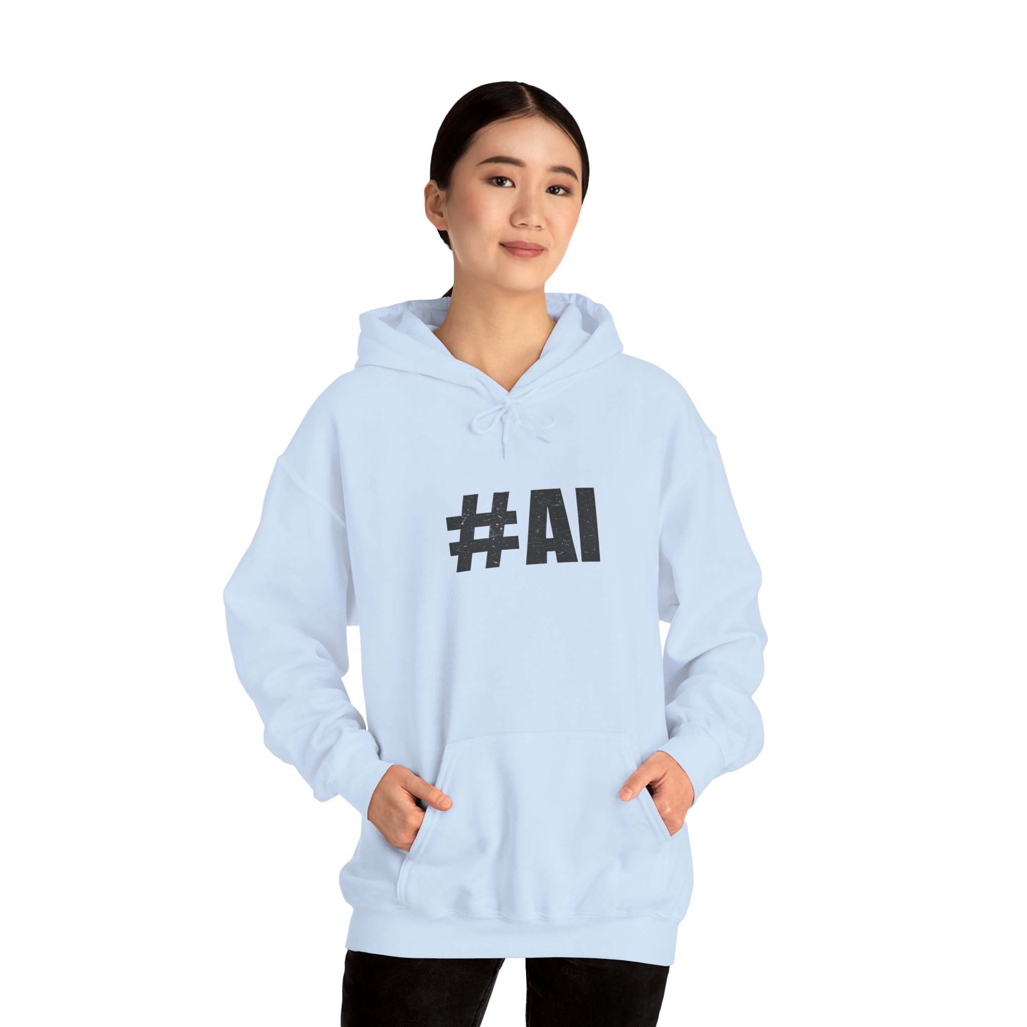 #AI Distressed Dark Minimalist Artificial Intelligence Pullover Hoodie - Image 66