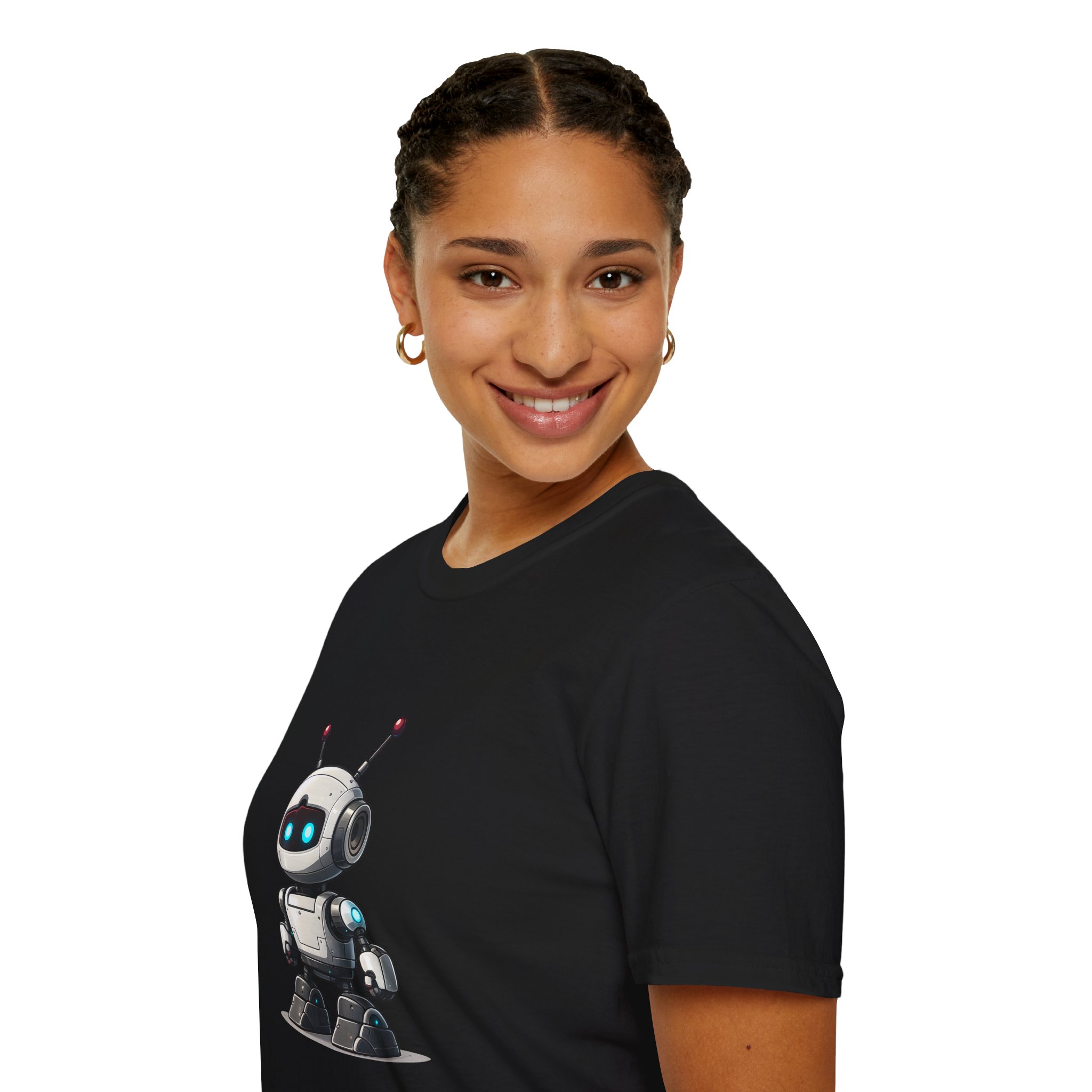 Cute Robot Glowing Eyes – Funny AI Tech Mascot Graphic T-Shirt - Image 29
