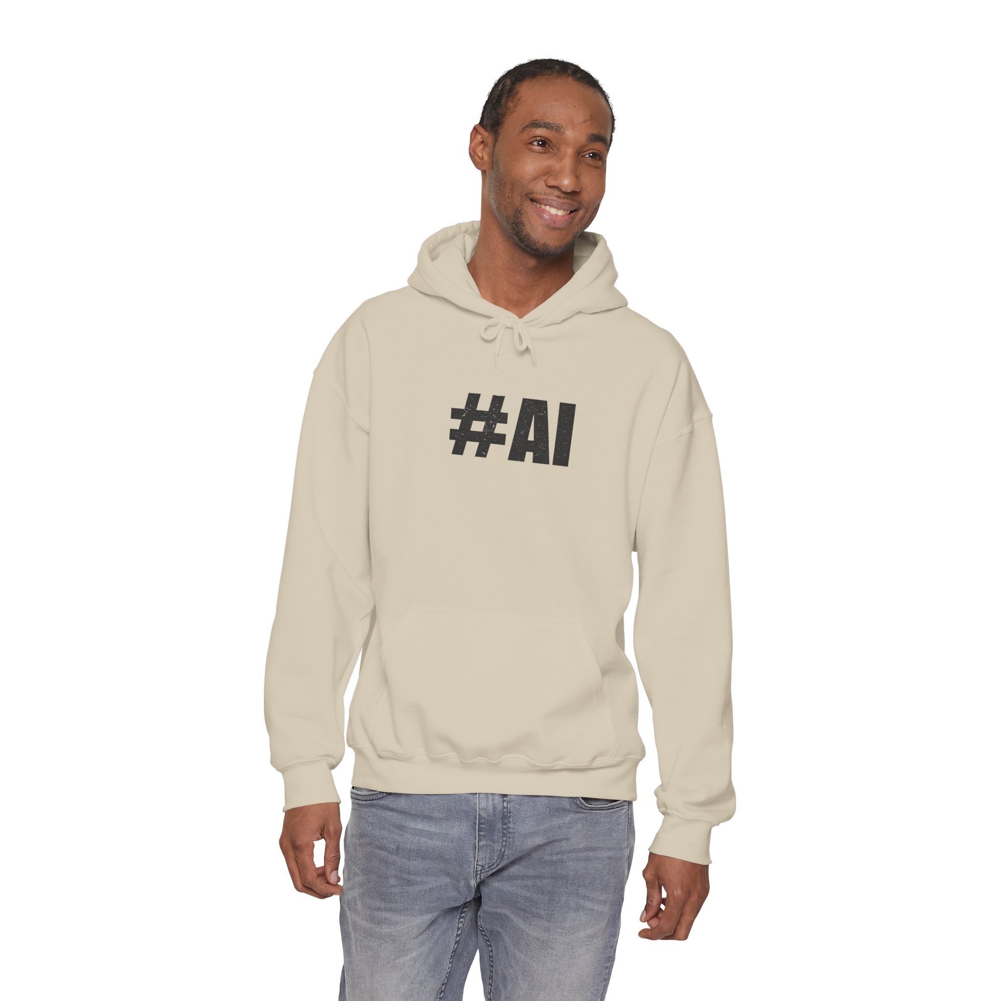 #AI Distressed Dark Minimalist Artificial Intelligence Pullover Hoodie - Image 46