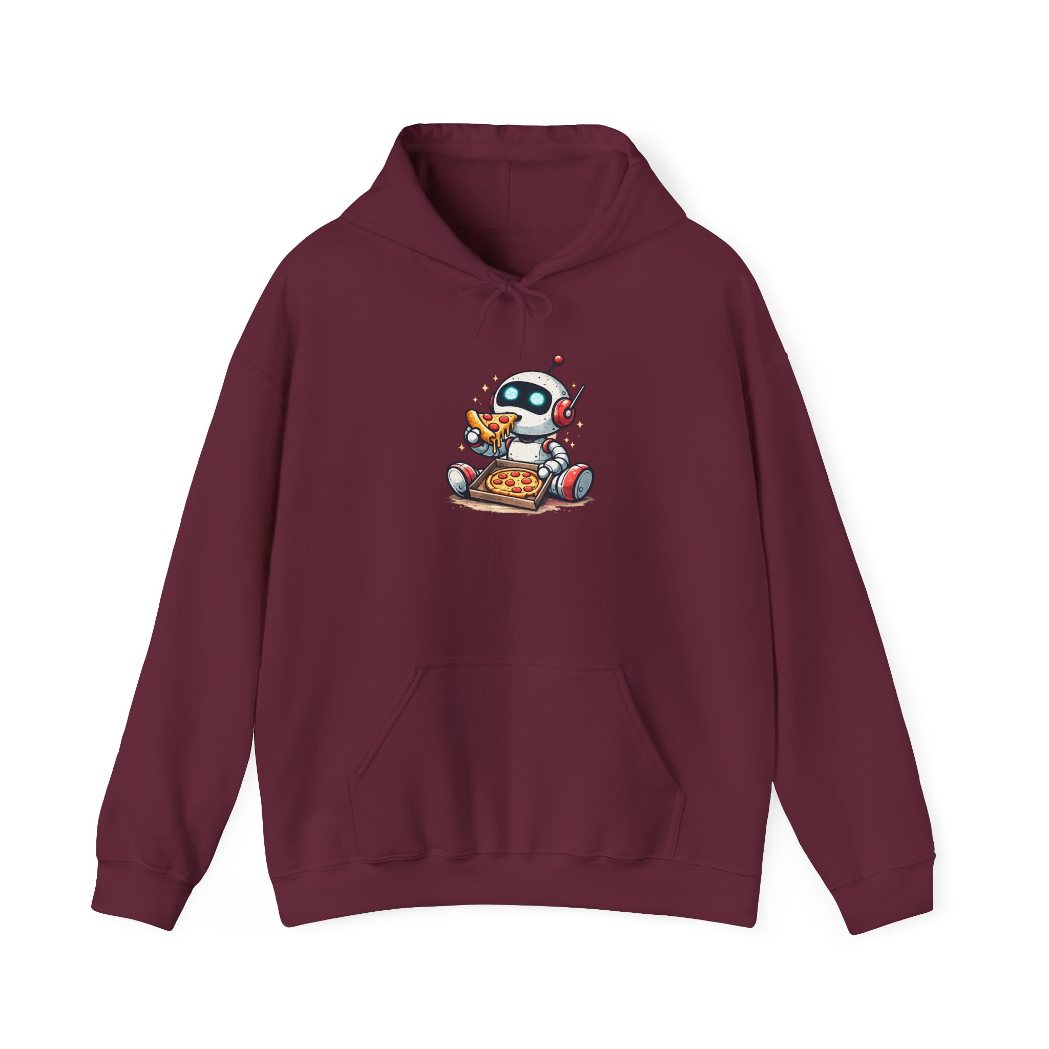 Robot Eating Pizza – Cute AI Tech Humor Graphic Pullover Hoodie - Image 61