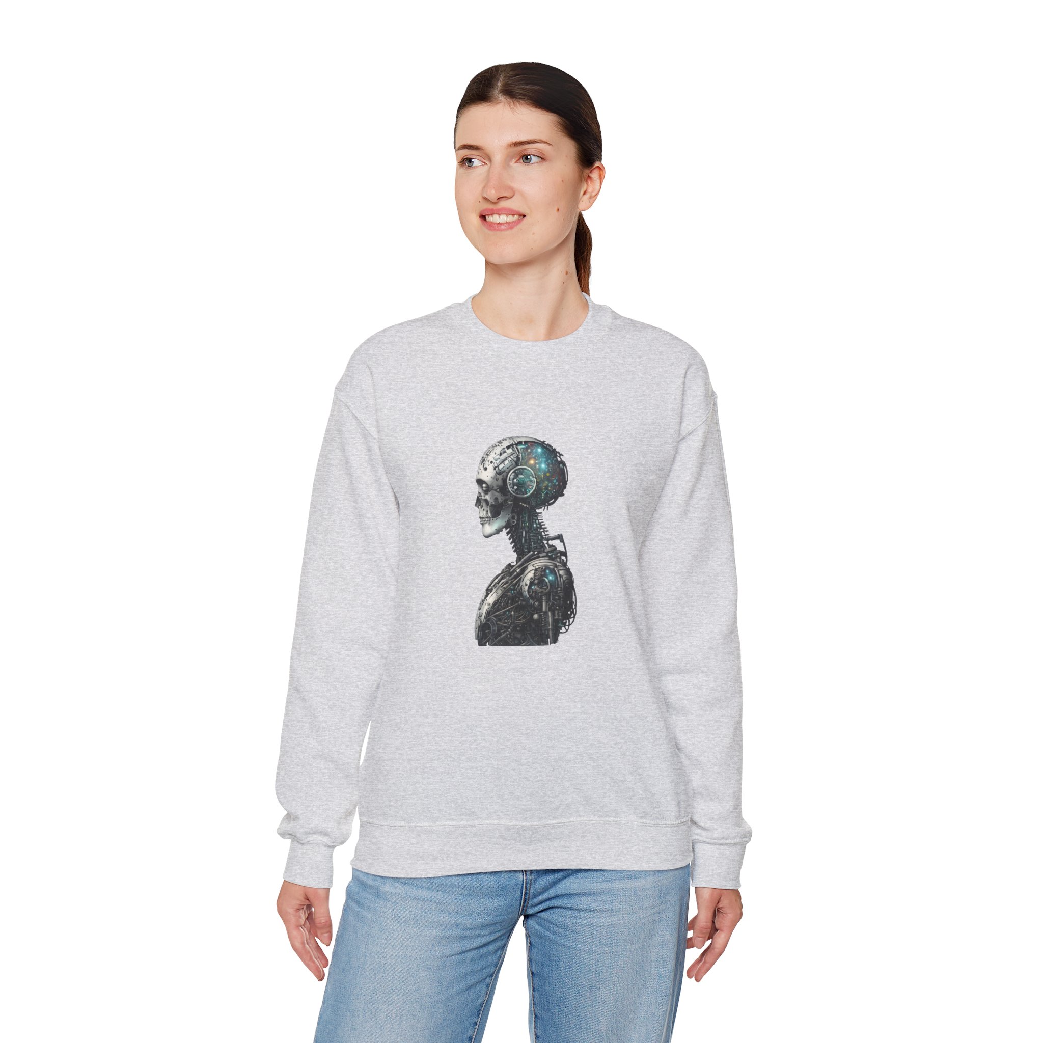 Cosmic Cyber Skull – Dark Cyberpunk Biomechanical Crewneck Sweatshirt - Image 25