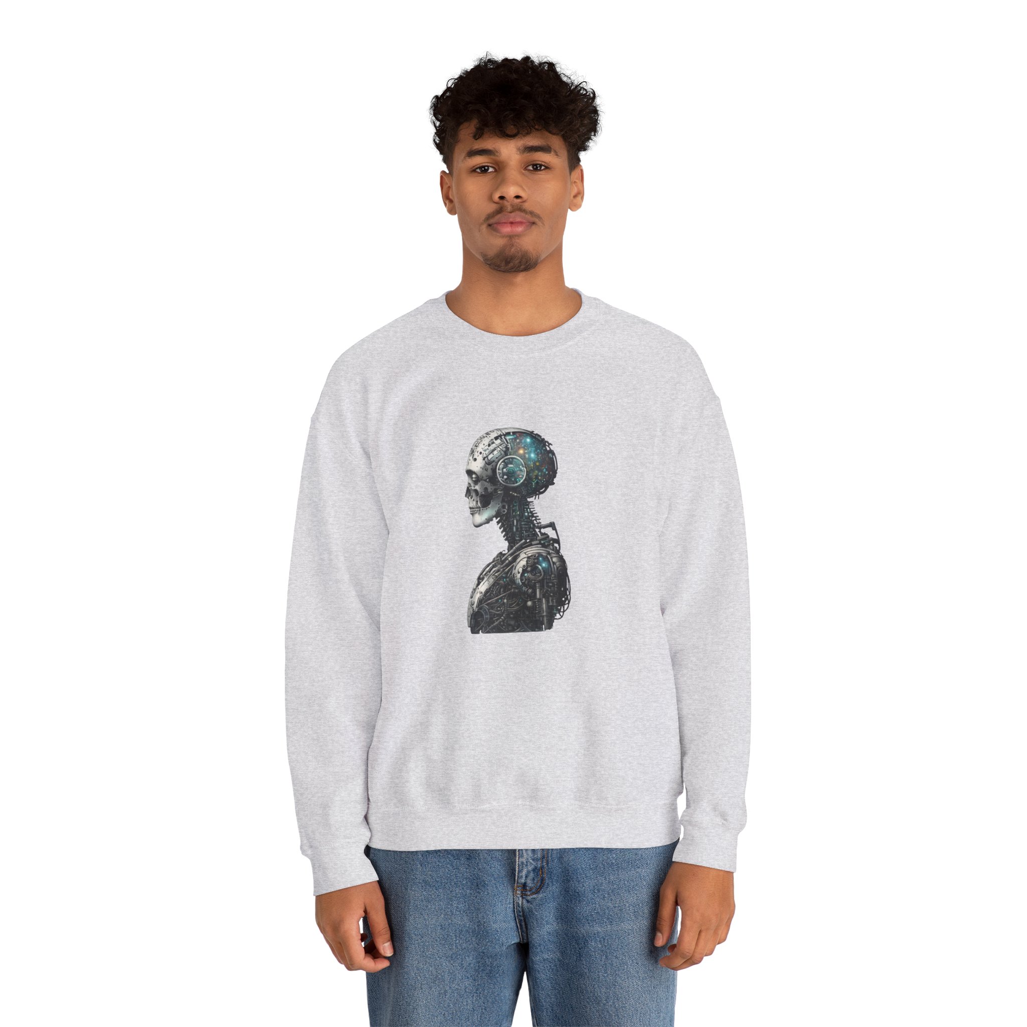 Cosmic Cyber Skull – Dark Cyberpunk Biomechanical Crewneck Sweatshirt - Image 23