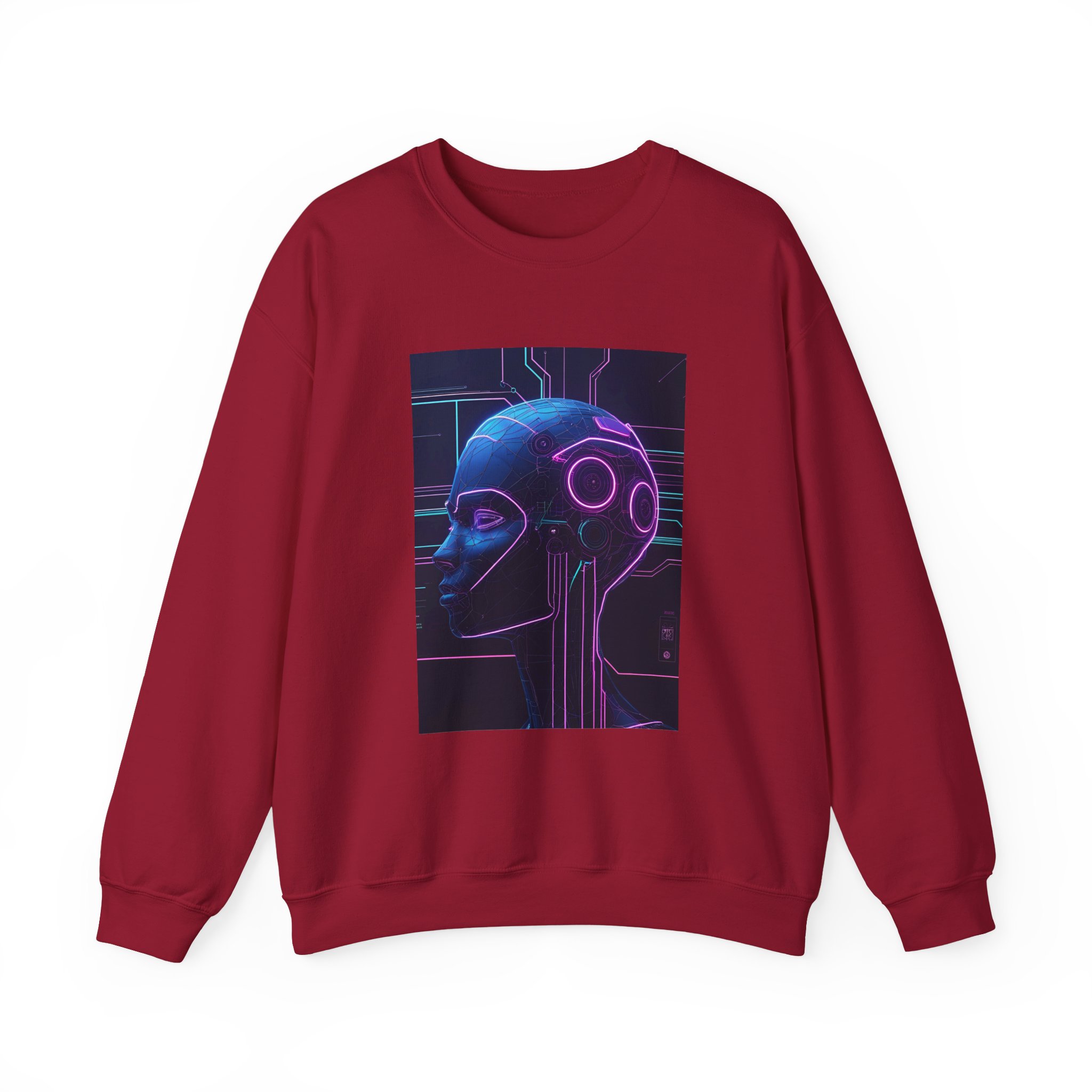 Cyberpunk AI Wireframe Neon Circuit Dark Sci-Fi Crewneck Sweatshirt - Image 92