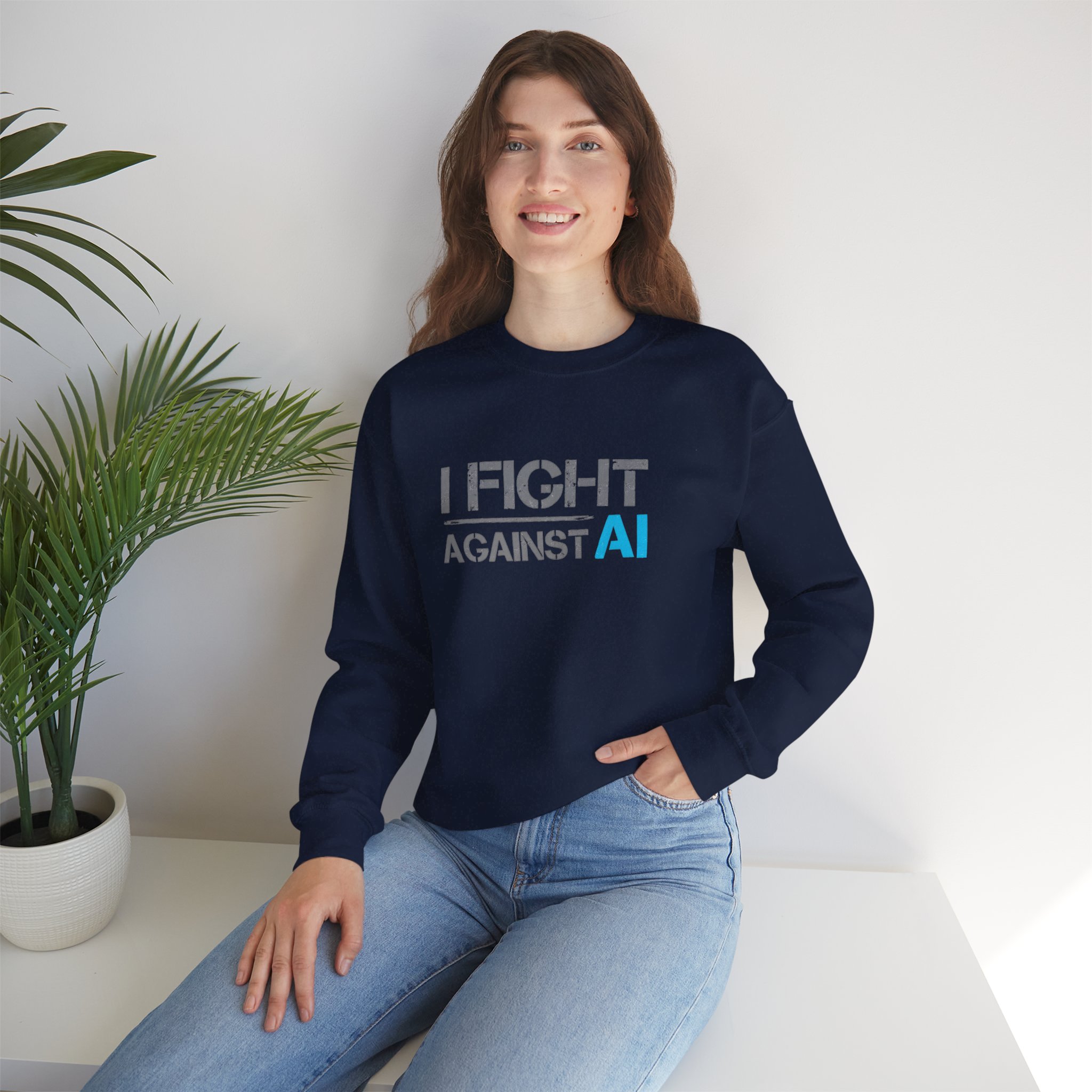 I Fight Against AI – Human Creativity Resistance Crewneck Sweatshirt - Image 71