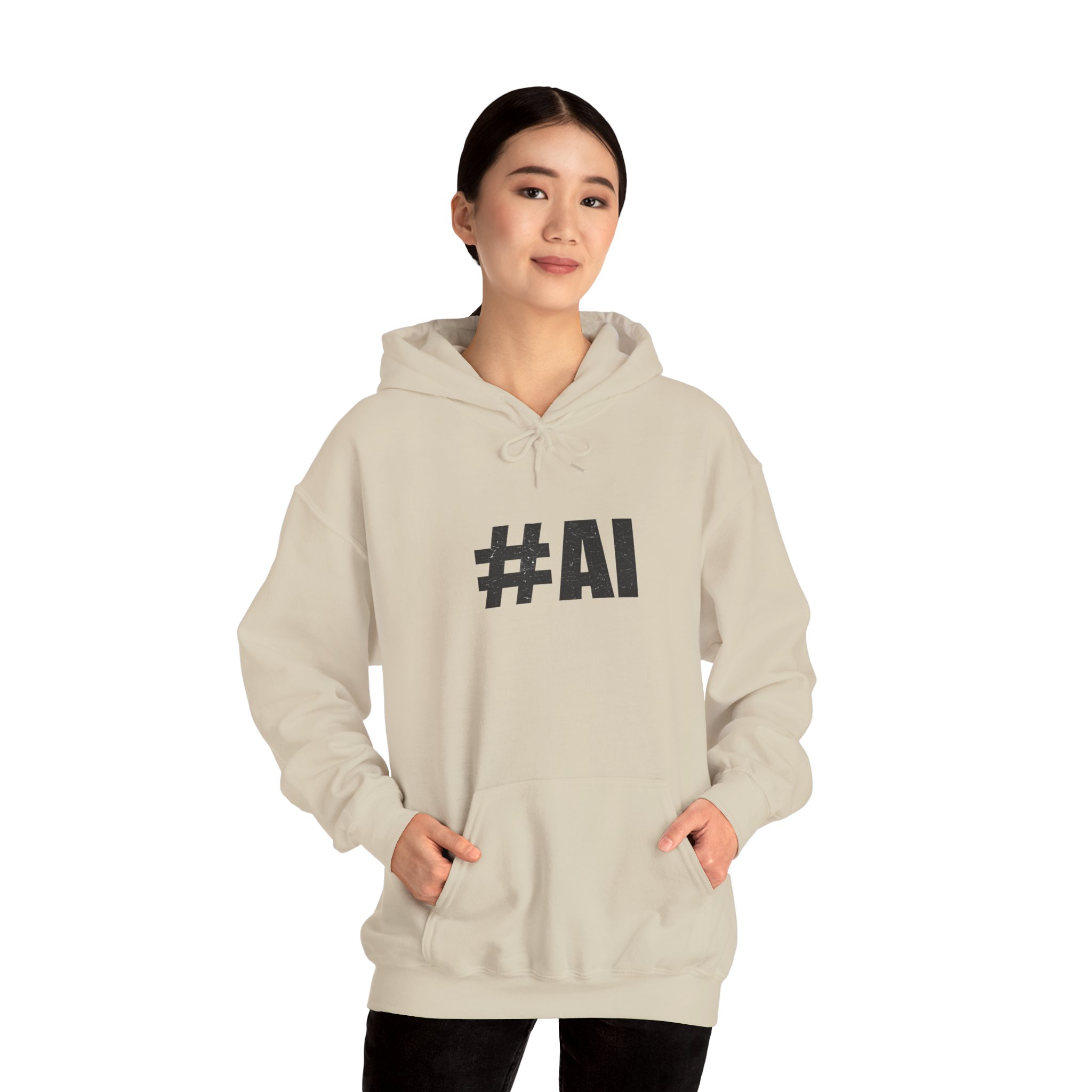 #AI Distressed Dark Minimalist Artificial Intelligence Pullover Hoodie - Image 42