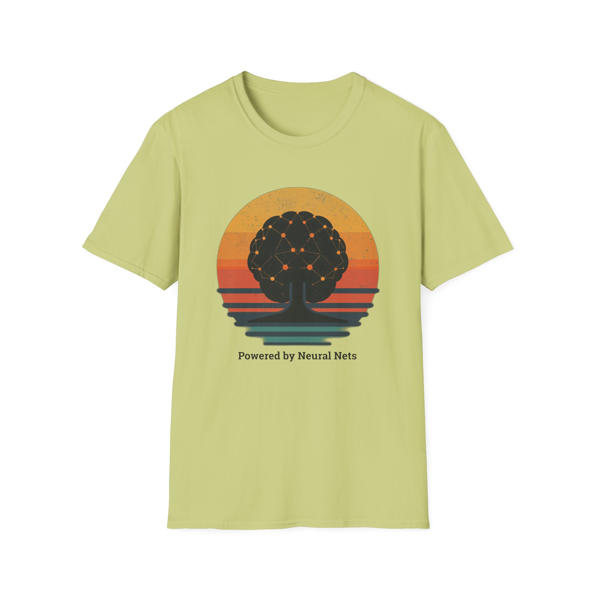 Powered by Neural Nets Retro Sunset Neural Network Tree AI T-Shirt - Image 64