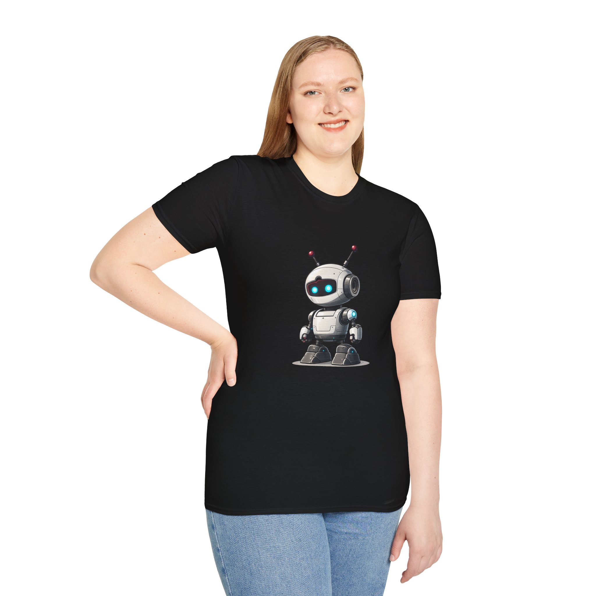 Cute Robot Glowing Eyes – Funny AI Tech Mascot Graphic T-Shirt - Image 27