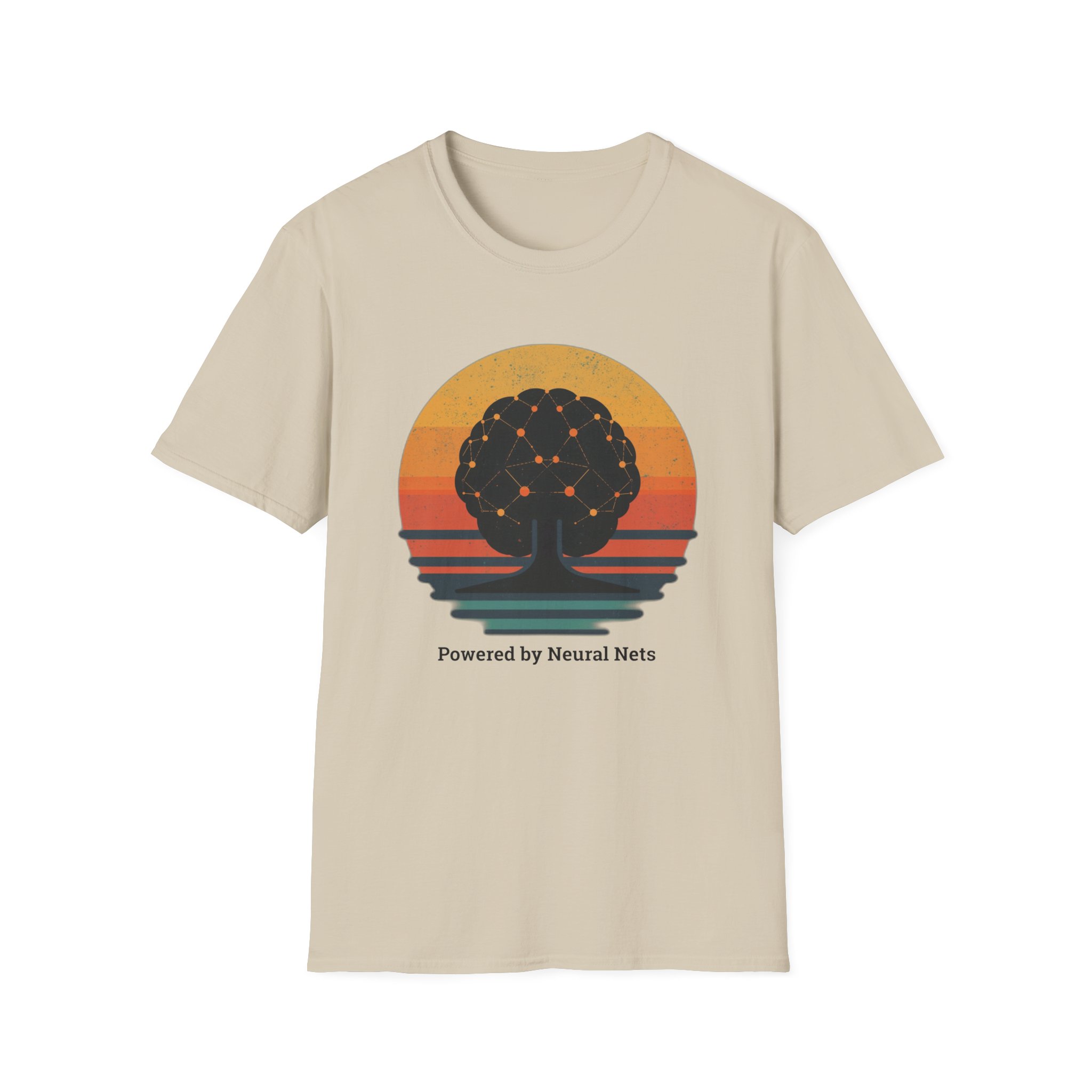 Powered by Neural Nets Retro Sunset Neural Network Tree AI T-Shirt - Image 19