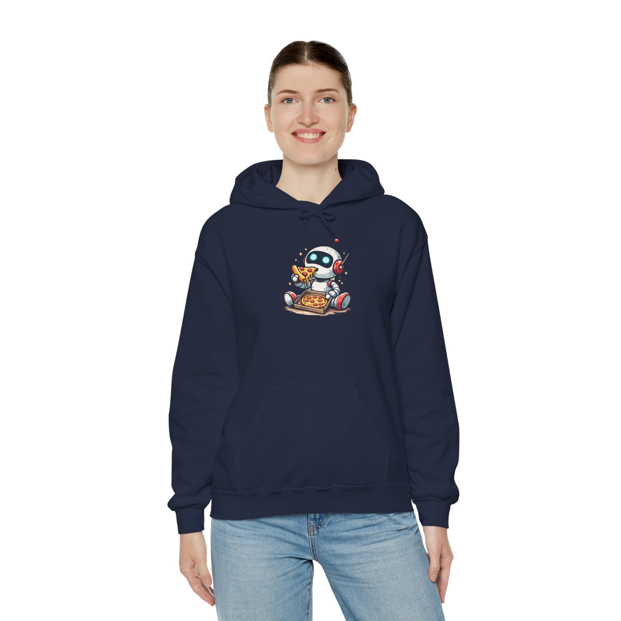 Robot Eating Pizza – Cute AI Tech Humor Graphic Pullover Hoodie - Image 116