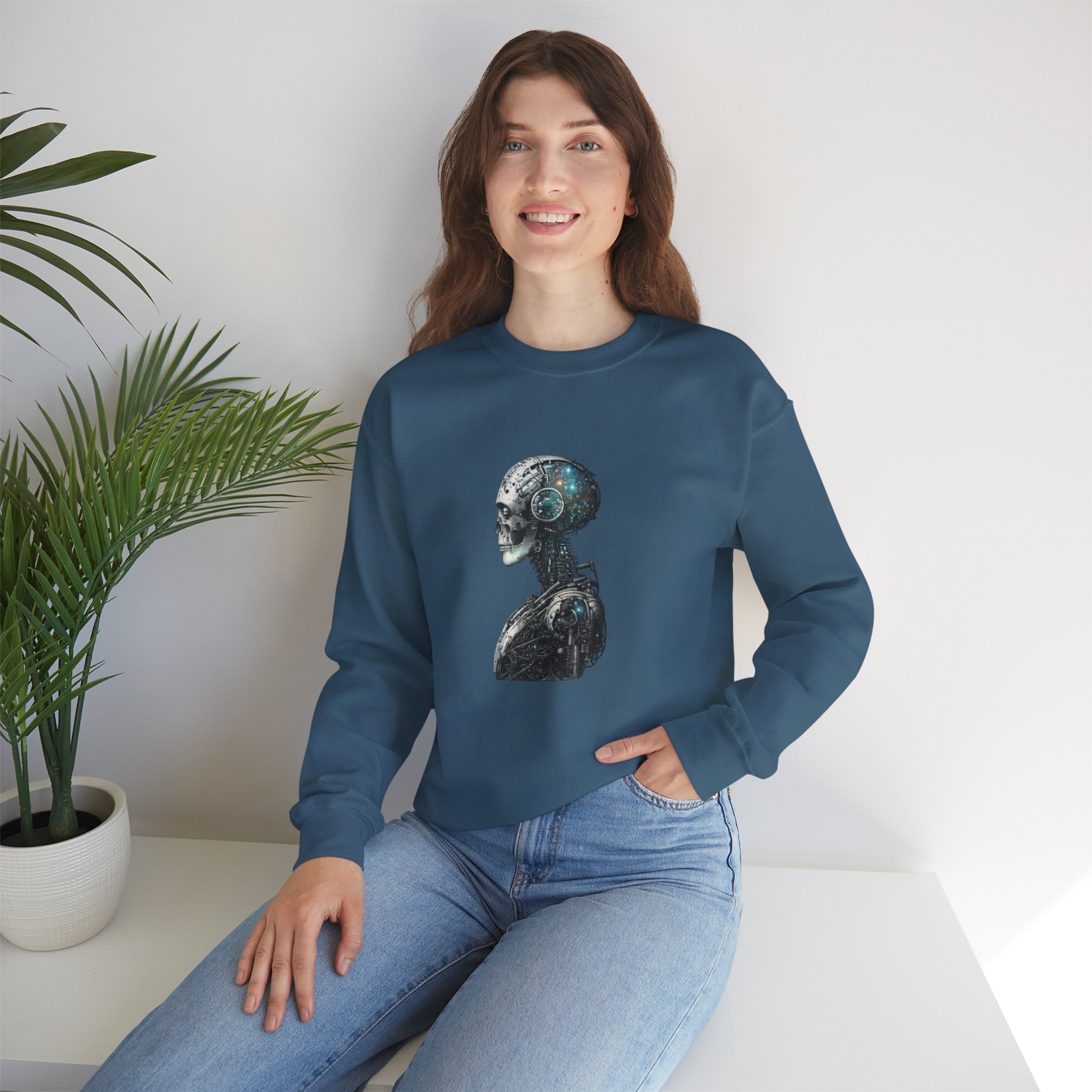Cosmic Cyber Skull – Dark Cyberpunk Biomechanical Crewneck Sweatshirt - Image 98