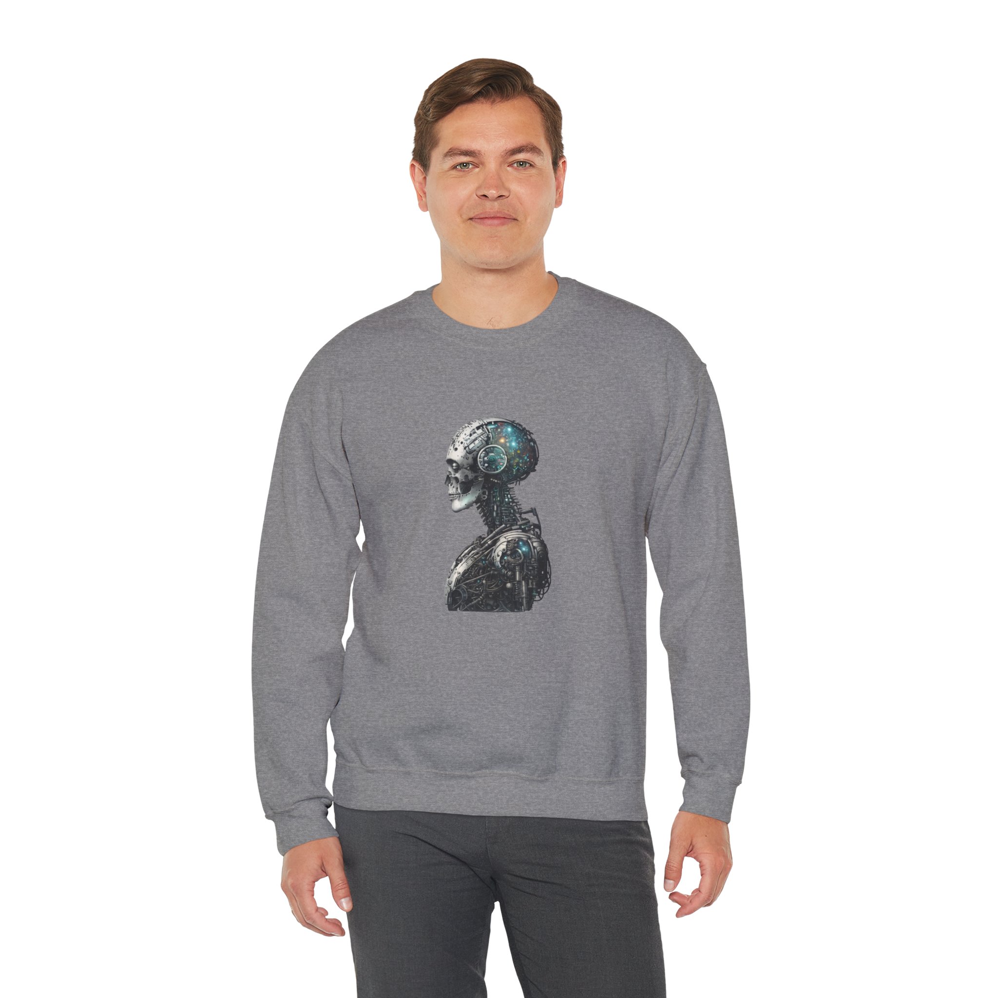 Cosmic Cyber Skull – Dark Cyberpunk Biomechanical Crewneck Sweatshirt - Image 60