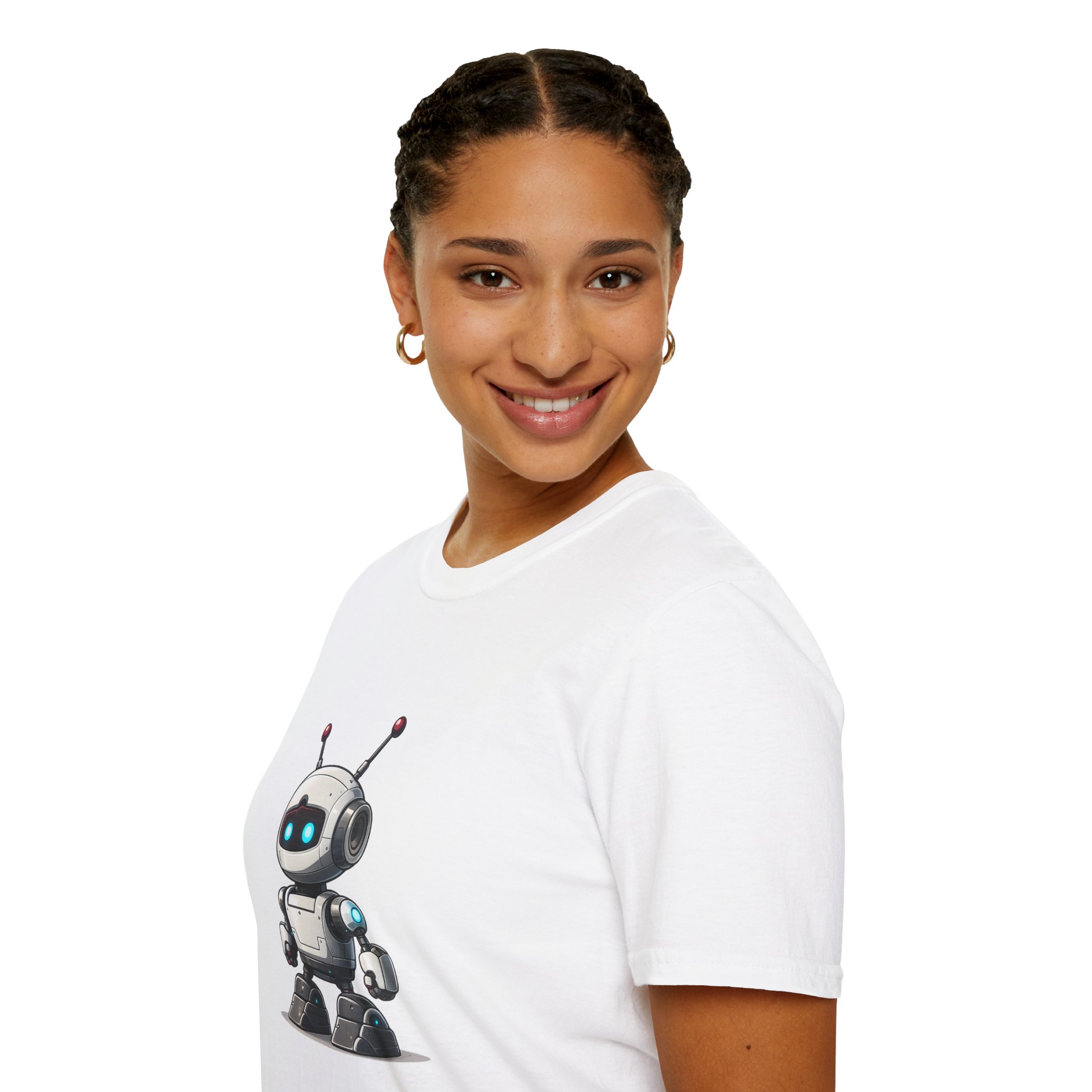 Cute Robot Glowing Eyes – Funny AI Tech Mascot Graphic T-Shirt - Image 14