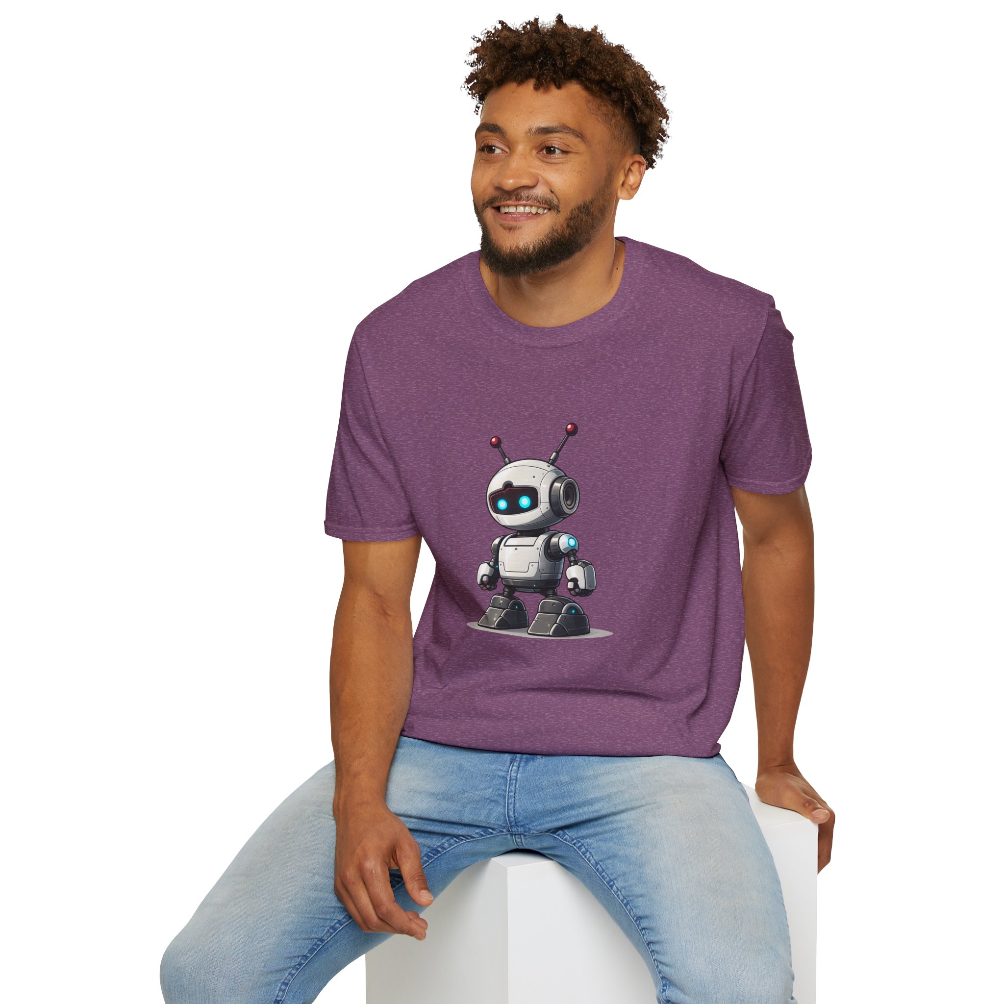 Cute Robot Glowing Eyes – Funny AI Tech Mascot Graphic T-Shirt - Image 153