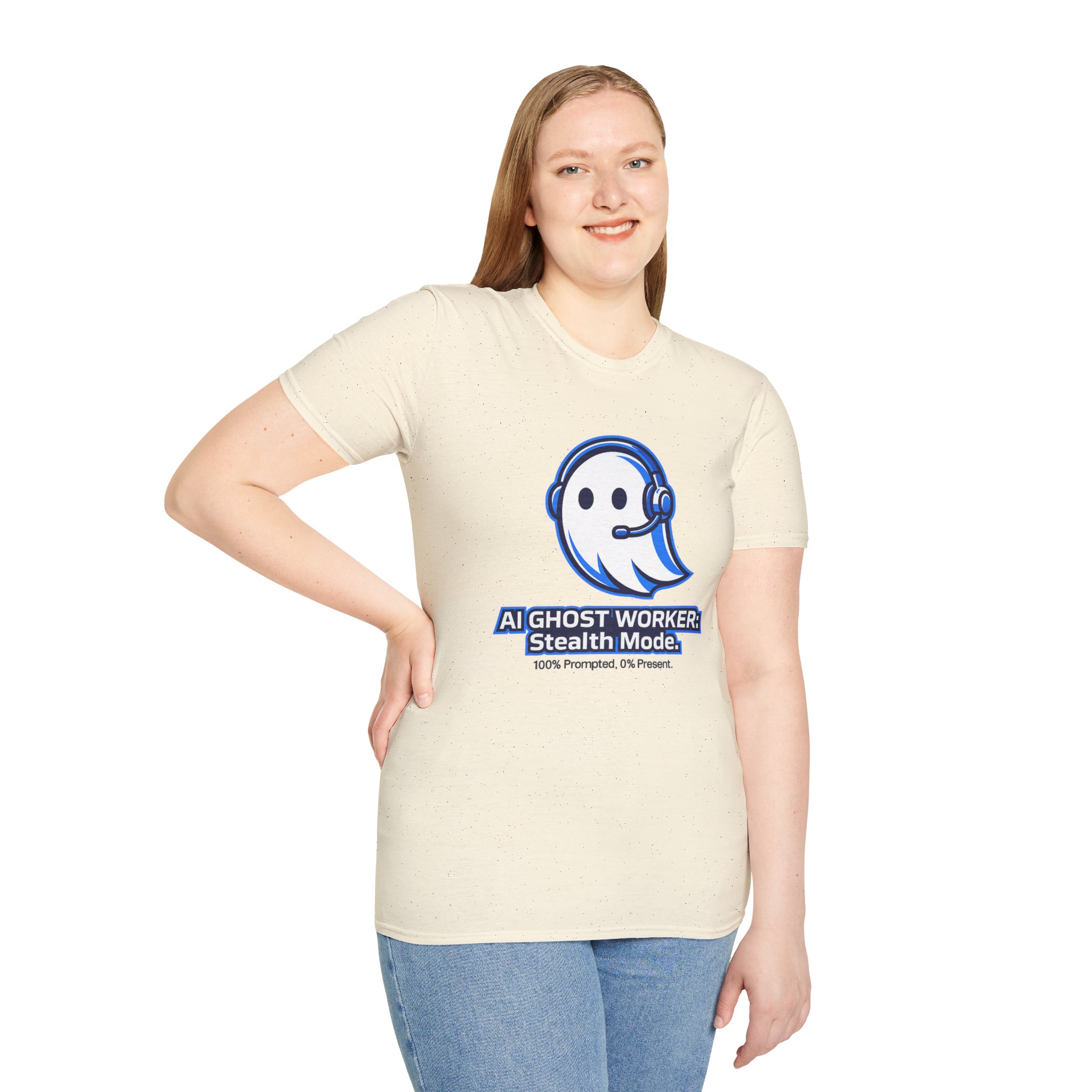 AI Ghost Worker Stealth Mode – 100% Prompted 0% Present Funny T-Shirt - Image 49
