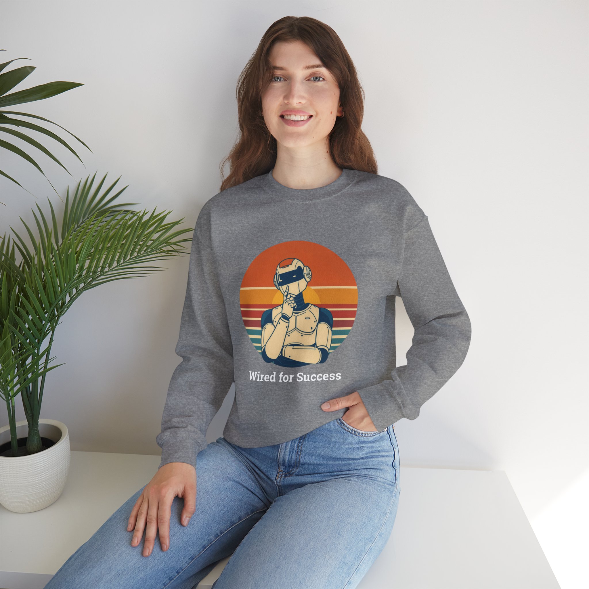 Wired for Success Retro Robot Thinker AI Tech Sweatshirt Gift - Image 34