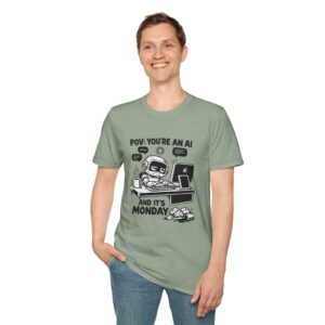 POV You're An AI And It's Monday – Funny Tired Robot Graphic T-Shirt