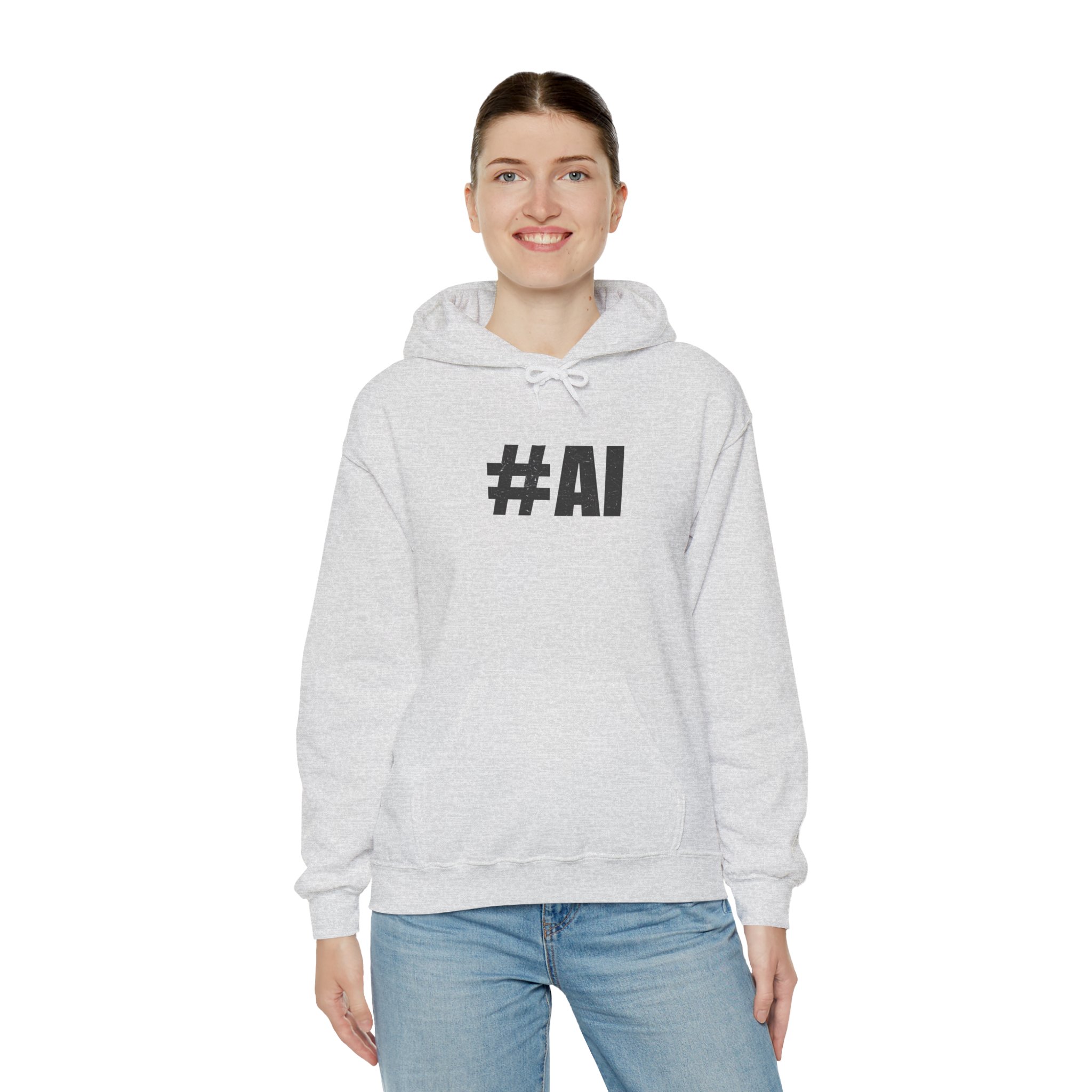 #AI Distressed Dark Minimalist Artificial Intelligence Pullover Hoodie - Image 32