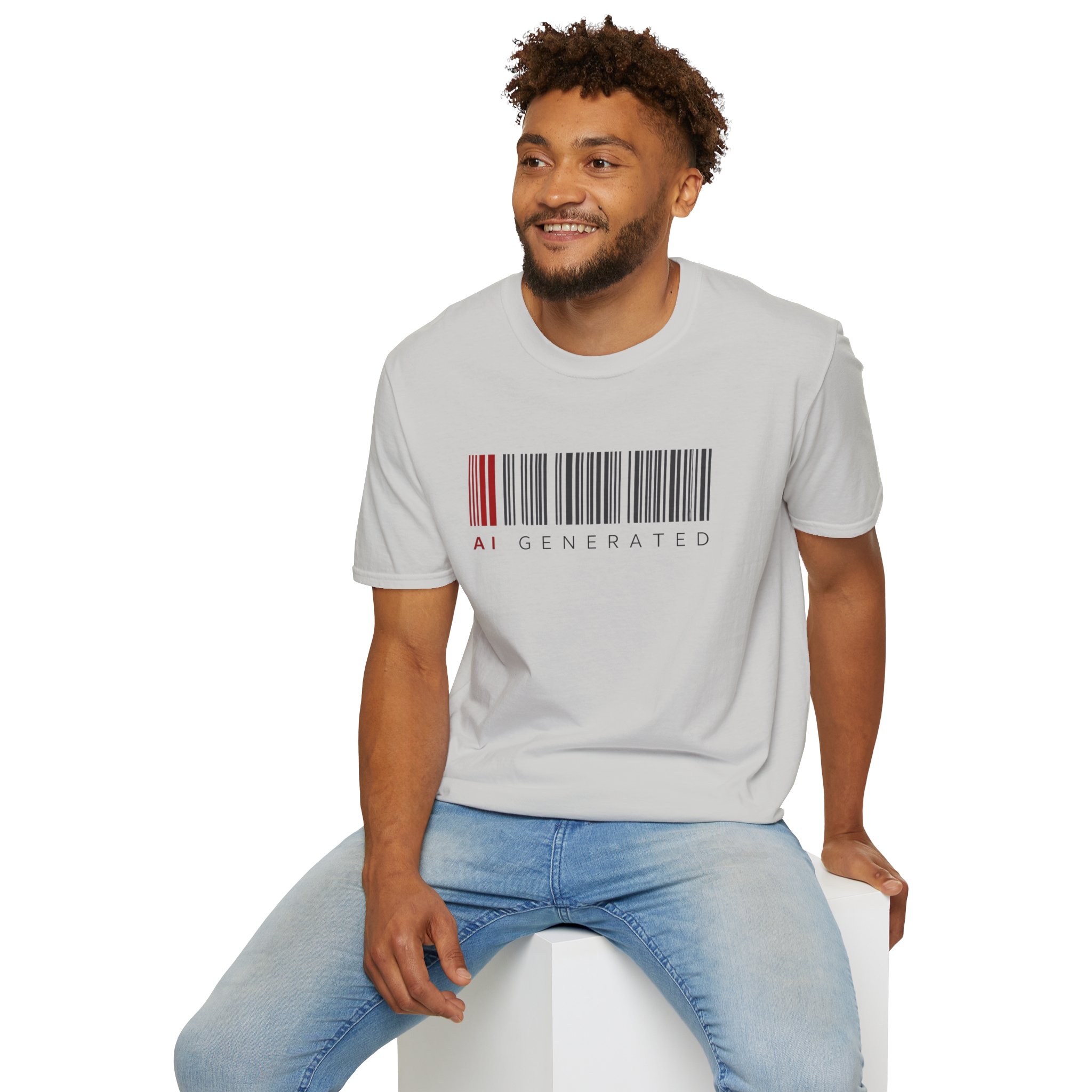 AI Generated Barcode Dark Minimalist Generative Art Graphic T-Shirt - Image 65