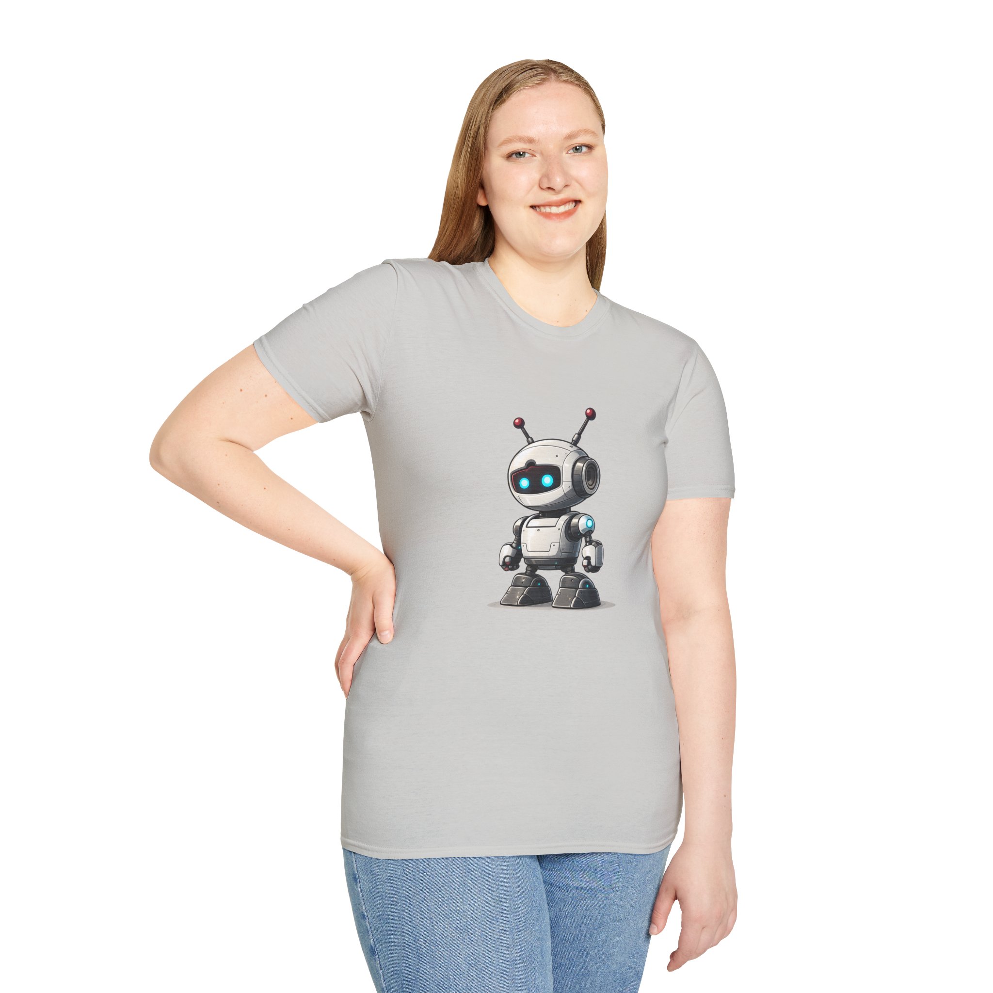 Cute Robot Glowing Eyes – Funny AI Tech Mascot Graphic T-Shirt - Image 38