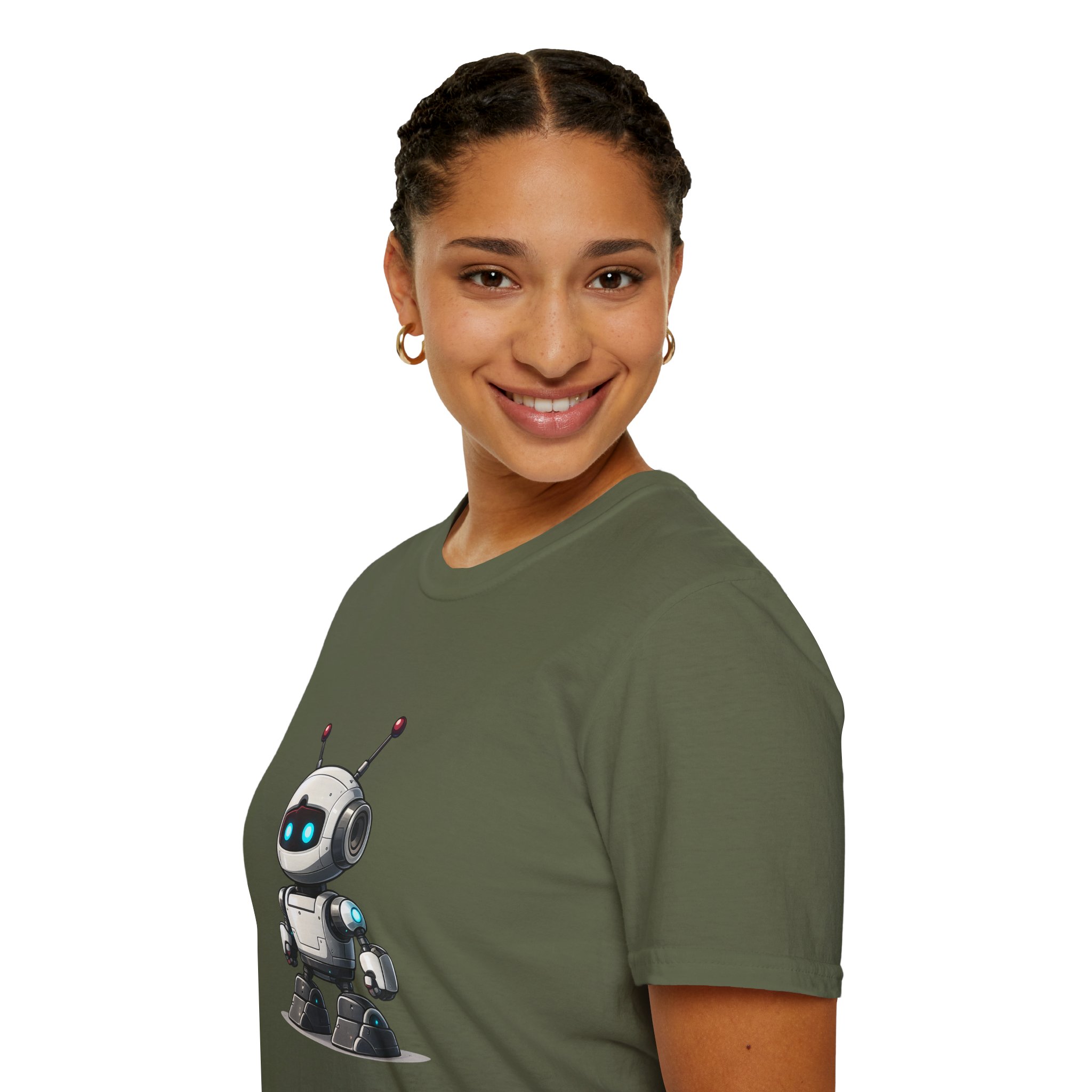 Cute Robot Glowing Eyes – Funny AI Tech Mascot Graphic T-Shirt - Image 84