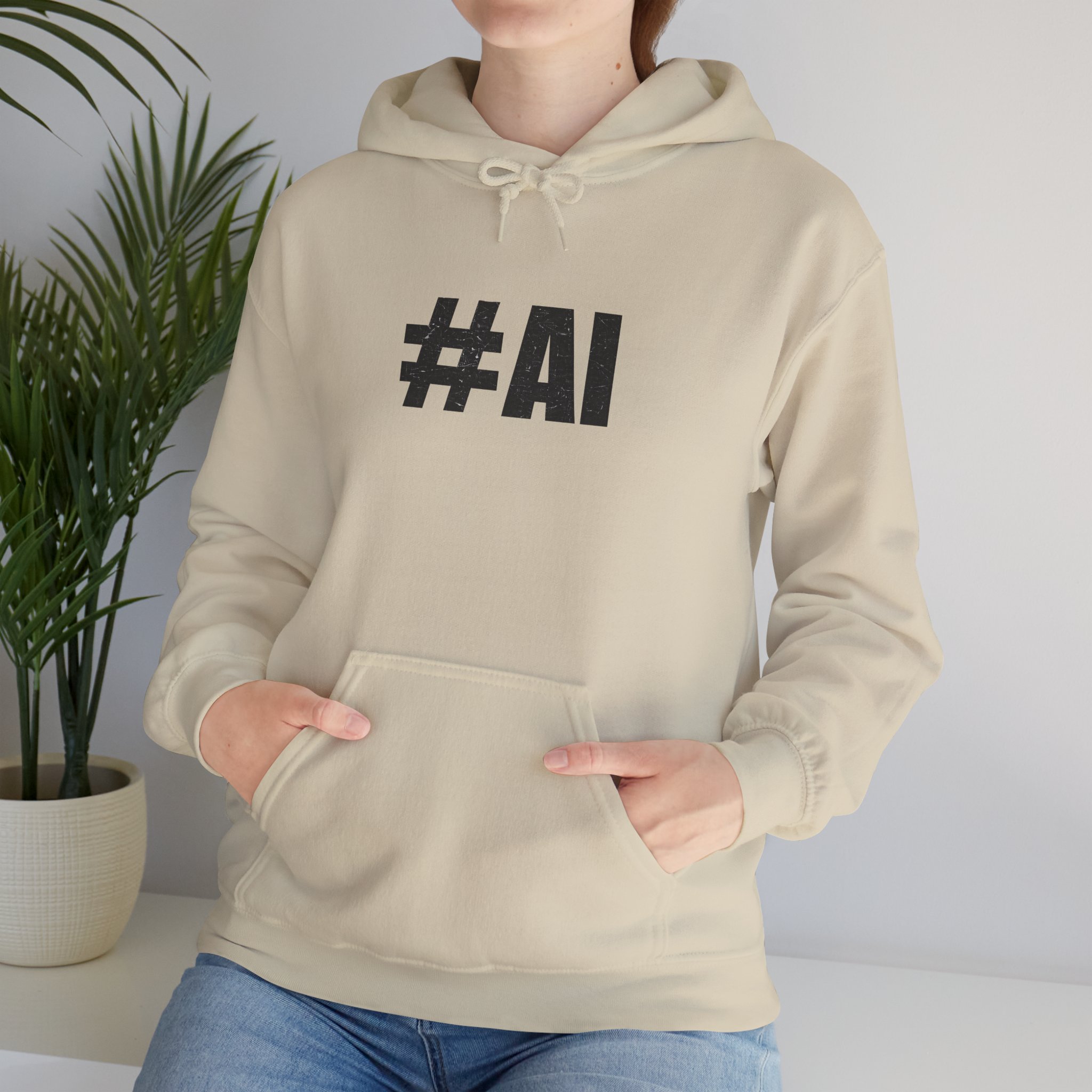 #AI Distressed Dark Minimalist Artificial Intelligence Pullover Hoodie - Image 47