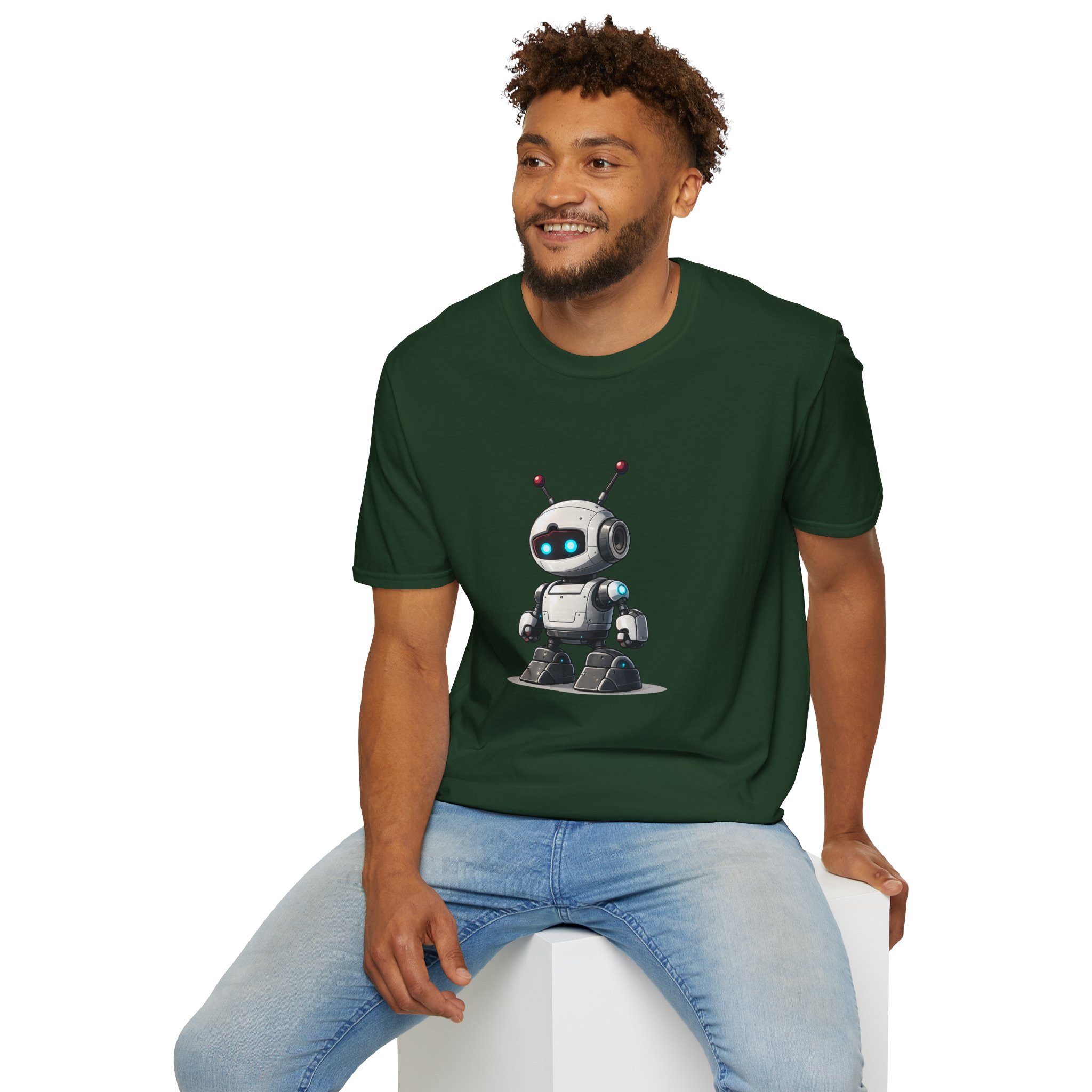 Cute Robot Glowing Eyes – Funny AI Tech Mascot Graphic T-Shirt - Image 98