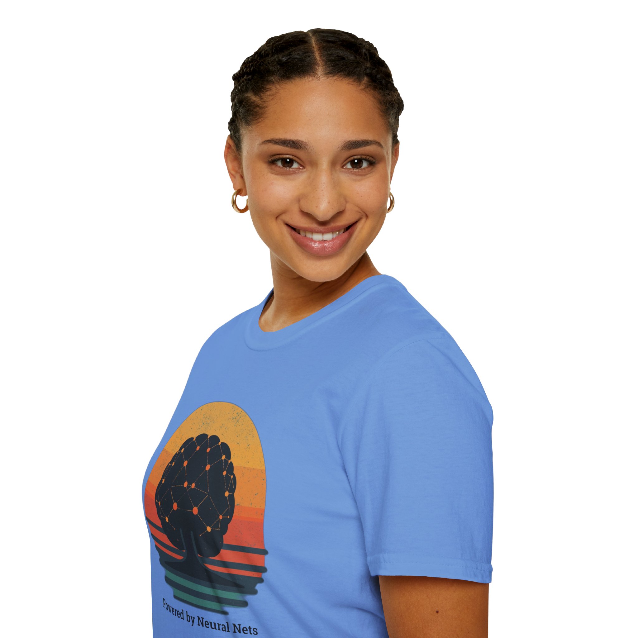 Powered by Neural Nets Retro Sunset Neural Network Tree AI T-Shirt - Image 104