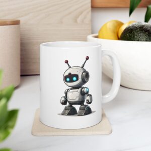 Cute Glowing Eyes AI Robot — Minimalist Sci-Fi Tech Coffee Mug (11oz & 15oz)