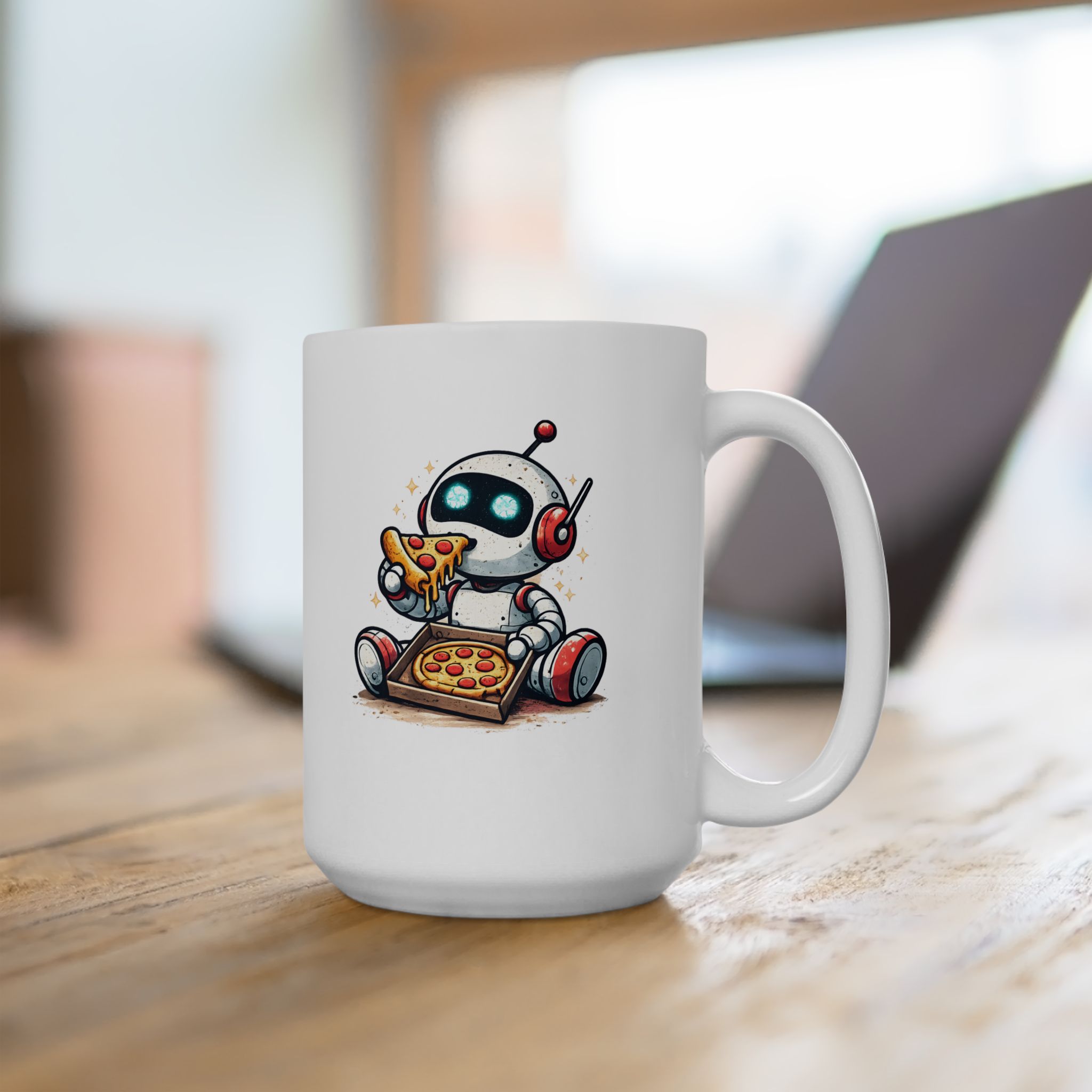 Cute Robot Eating Pizza — Funny AI Tech Lover's Coffee Mug (11oz, 15oz) - Image 10