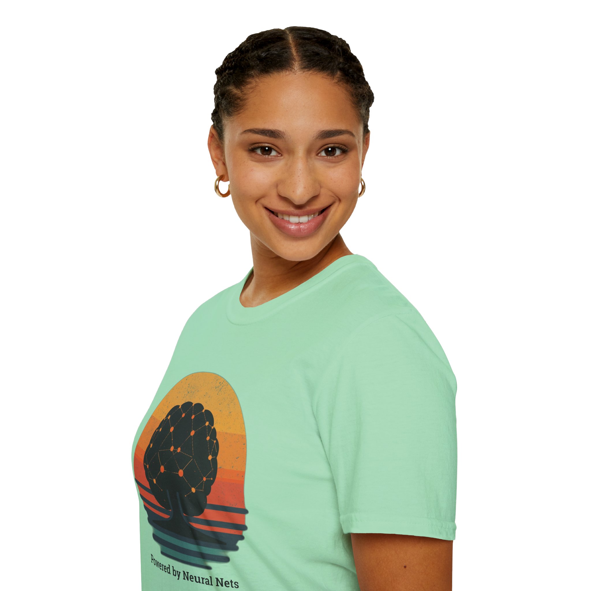 Powered by Neural Nets Retro Sunset Neural Network Tree AI T-Shirt - Image 77