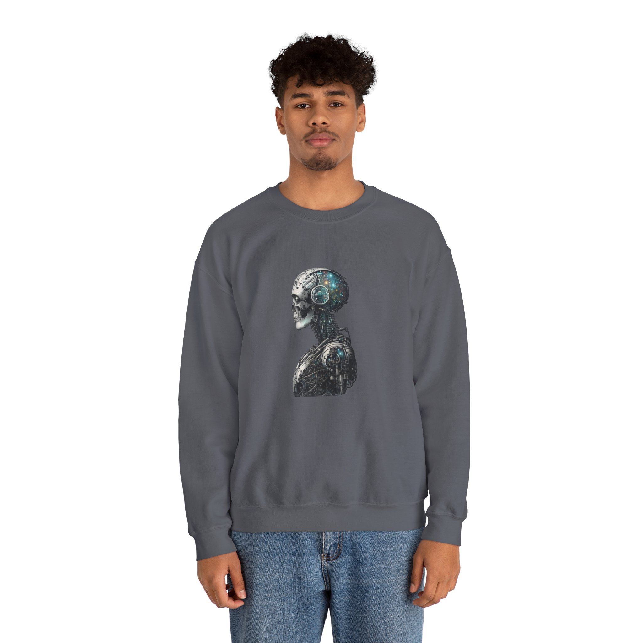 Cosmic Cyber Skull – Dark Cyberpunk Biomechanical Crewneck Sweatshirt - Image 113