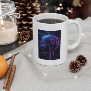 Cyberpunk AI Wireframe Face Neon Circuit — Dark Sci-Fi Coffee Mug Gift (11oz, 15oz)