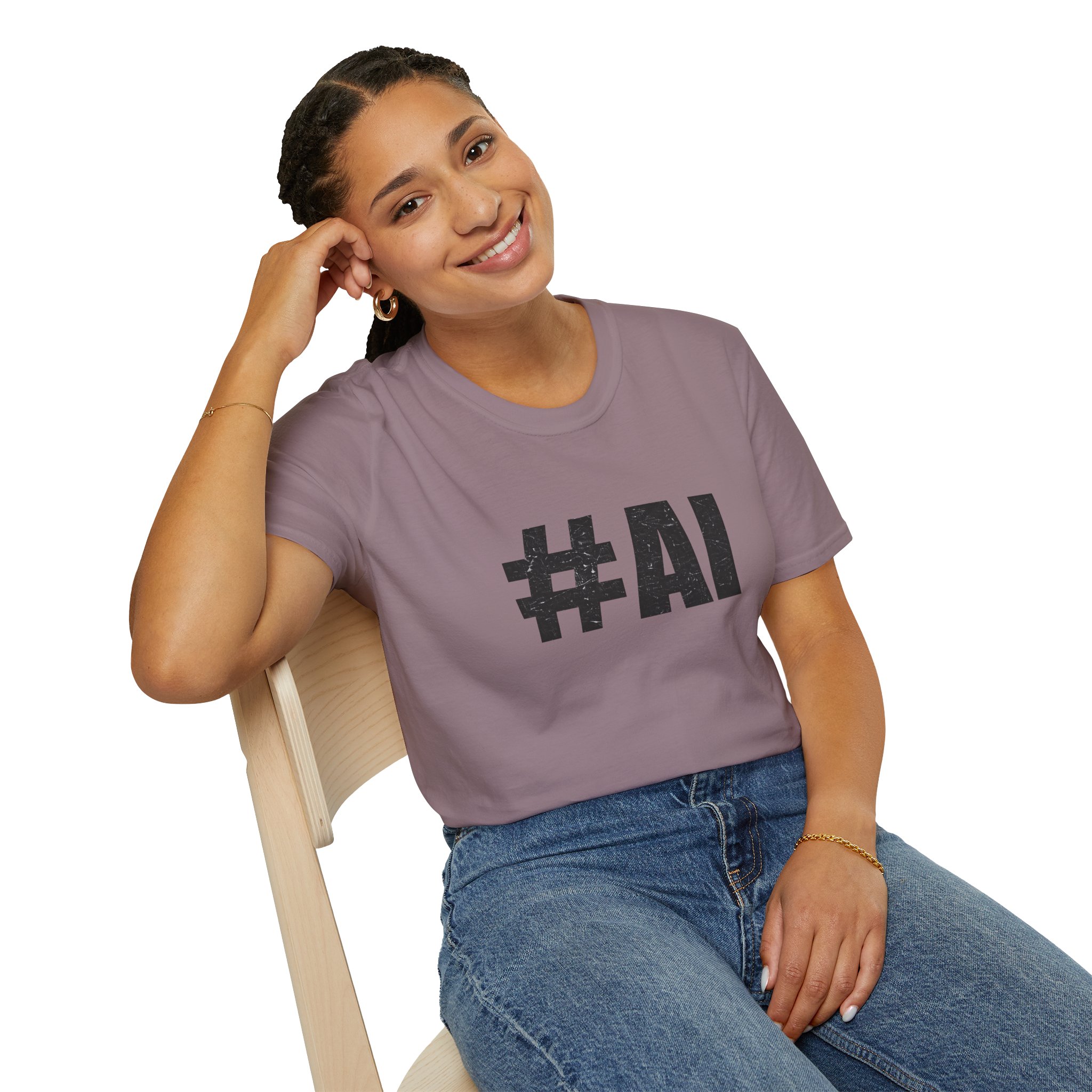 #AI Distressed Dark Minimalist Artificial Intelligence Graphic T-Shirt - Image 140