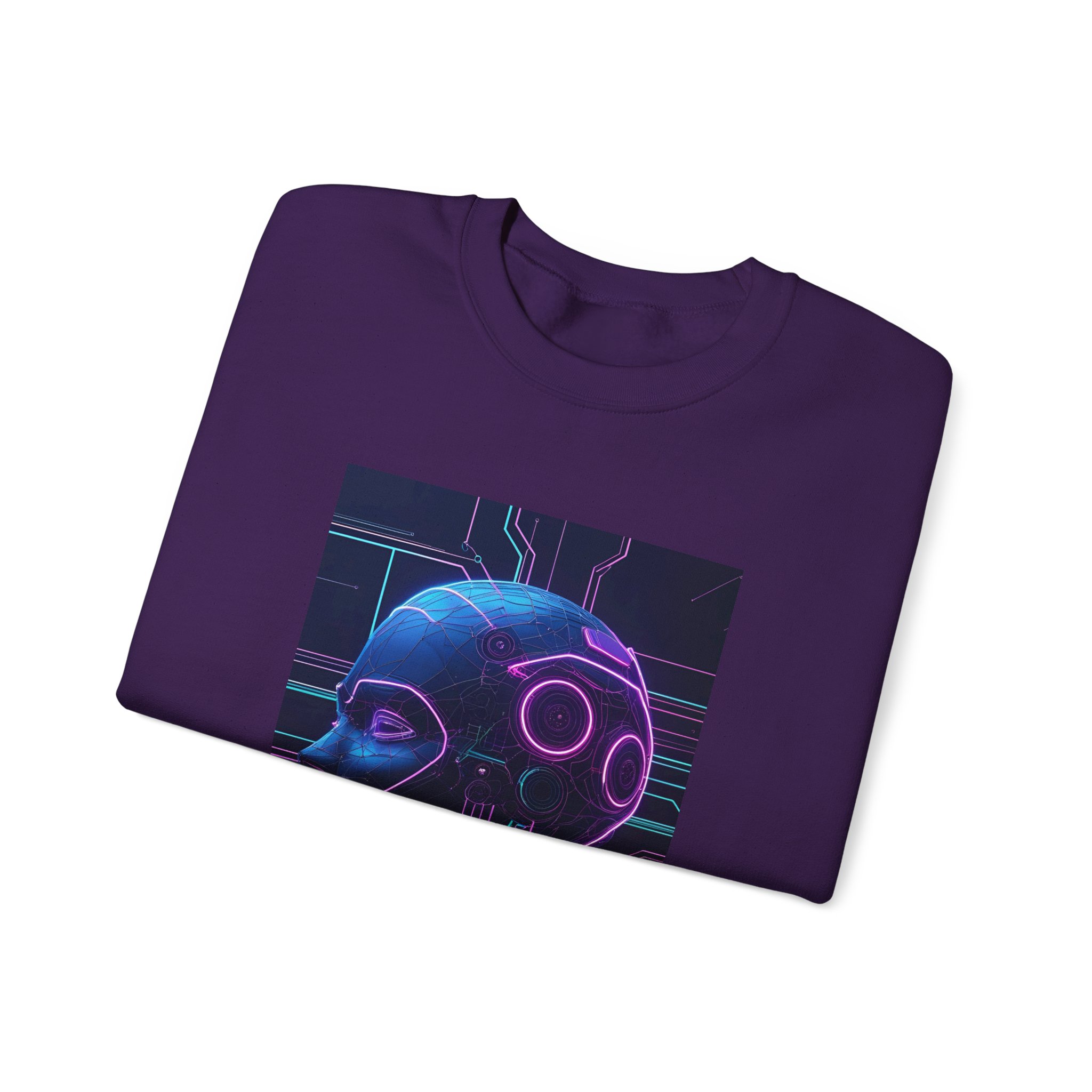 Cyberpunk AI Wireframe Neon Circuit Dark Sci-Fi Crewneck Sweatshirt - Image 59