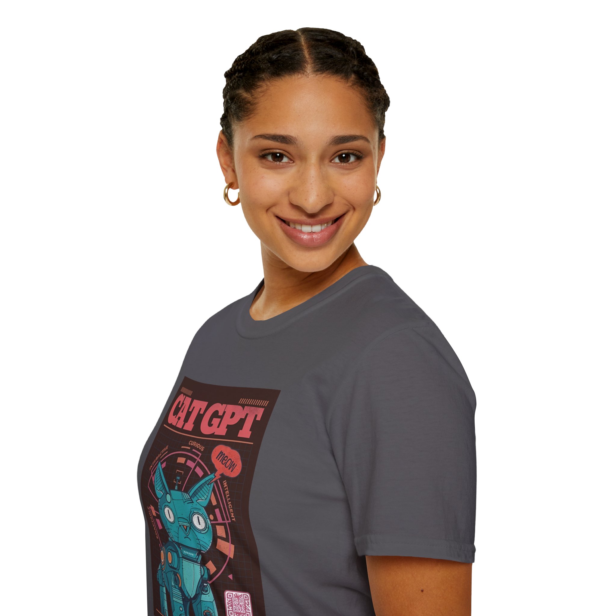 Robot Cat AI Tee | Funny Cyberpunk Cat Shirt for Tech Lovers - Image 23
