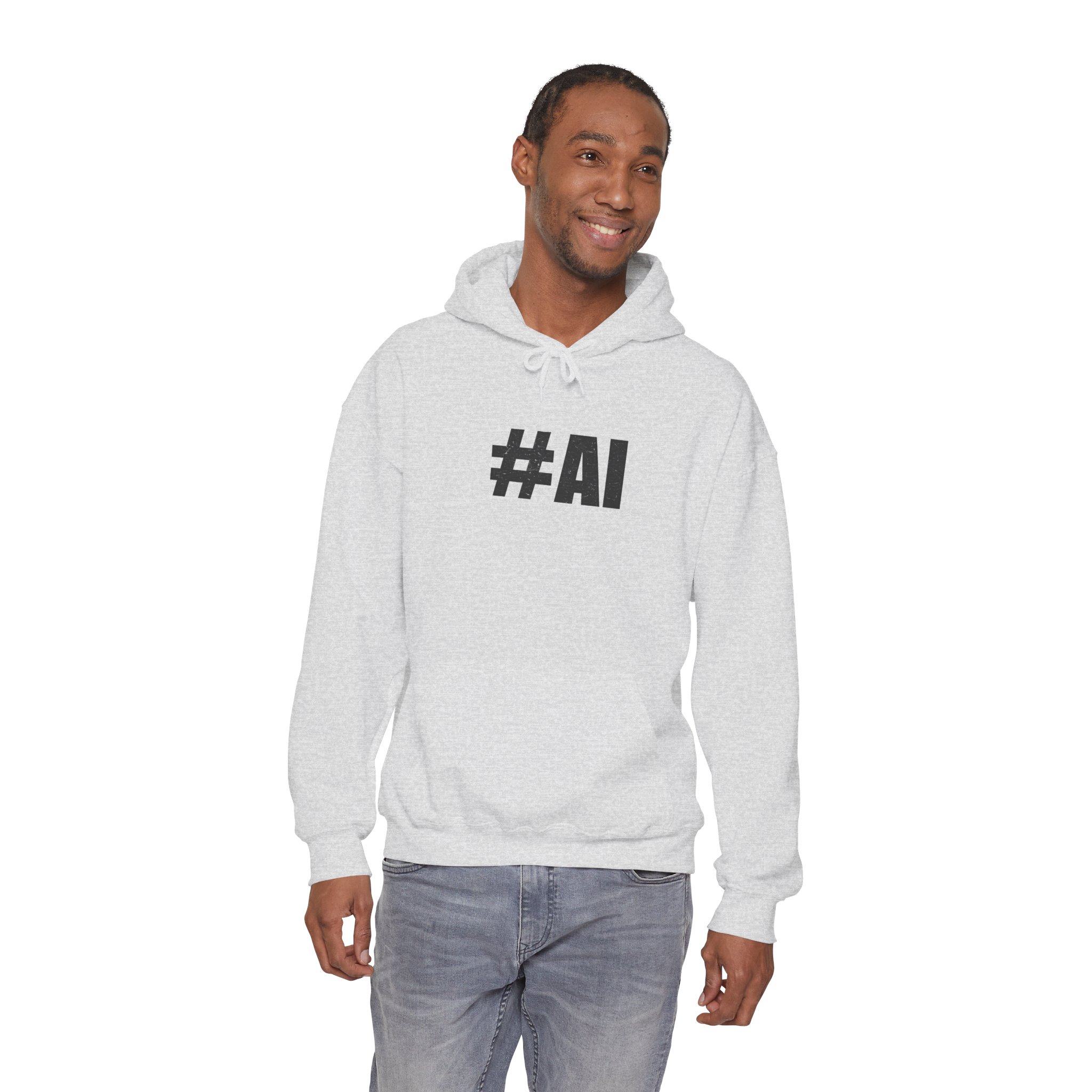 #AI Distressed Dark Minimalist Artificial Intelligence Pullover Hoodie - Image 34