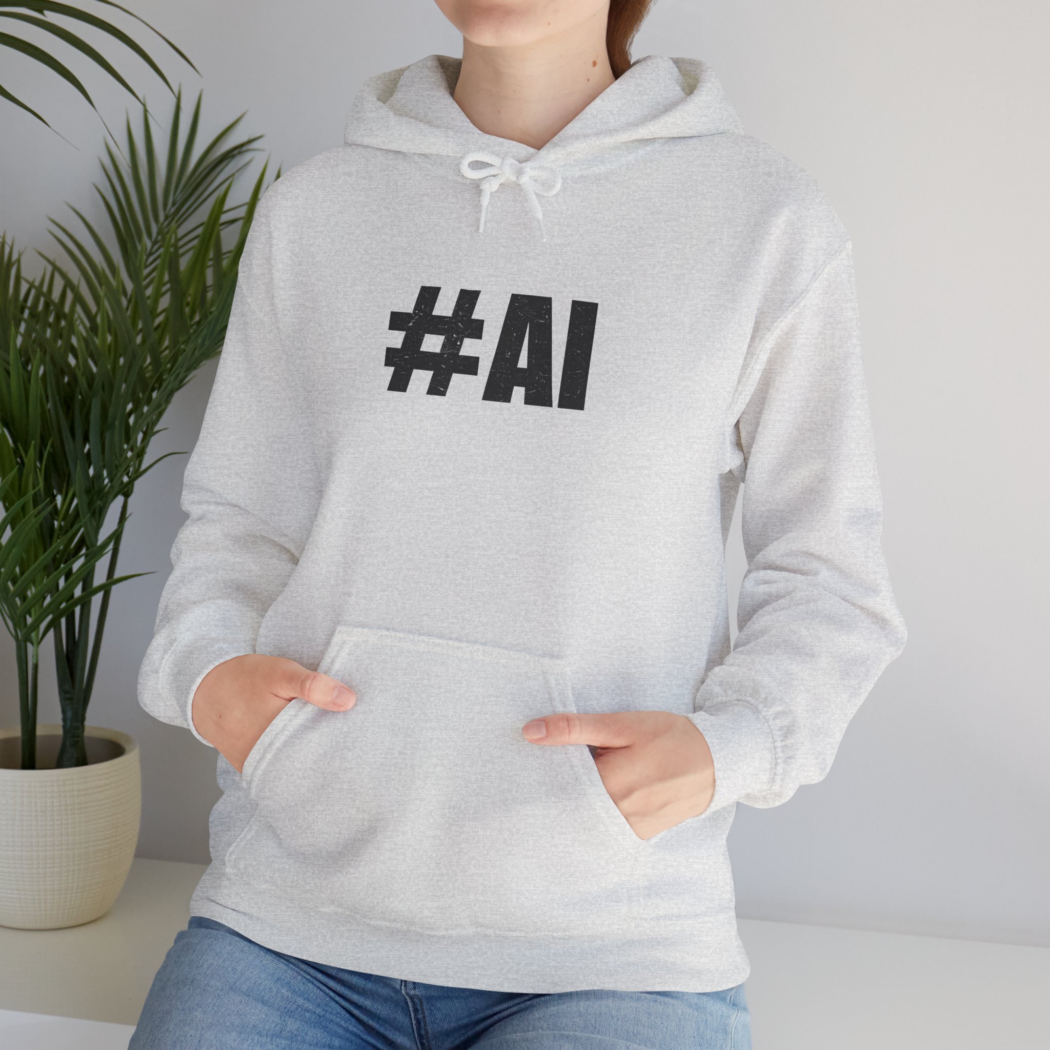 #AI Distressed Dark Minimalist Artificial Intelligence Pullover Hoodie - Image 23