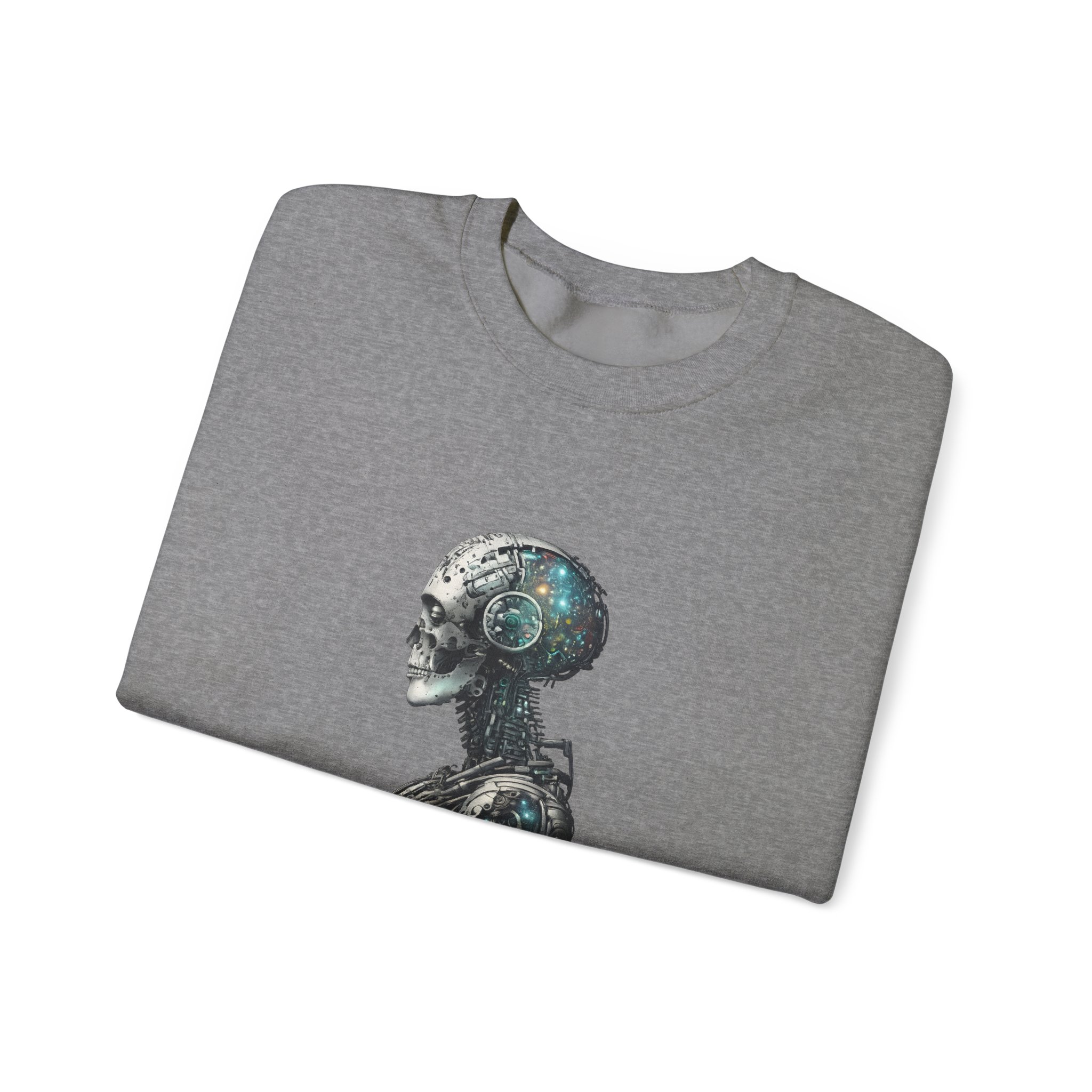 Cosmic Cyber Skull – Dark Cyberpunk Biomechanical Crewneck Sweatshirt - Image 57