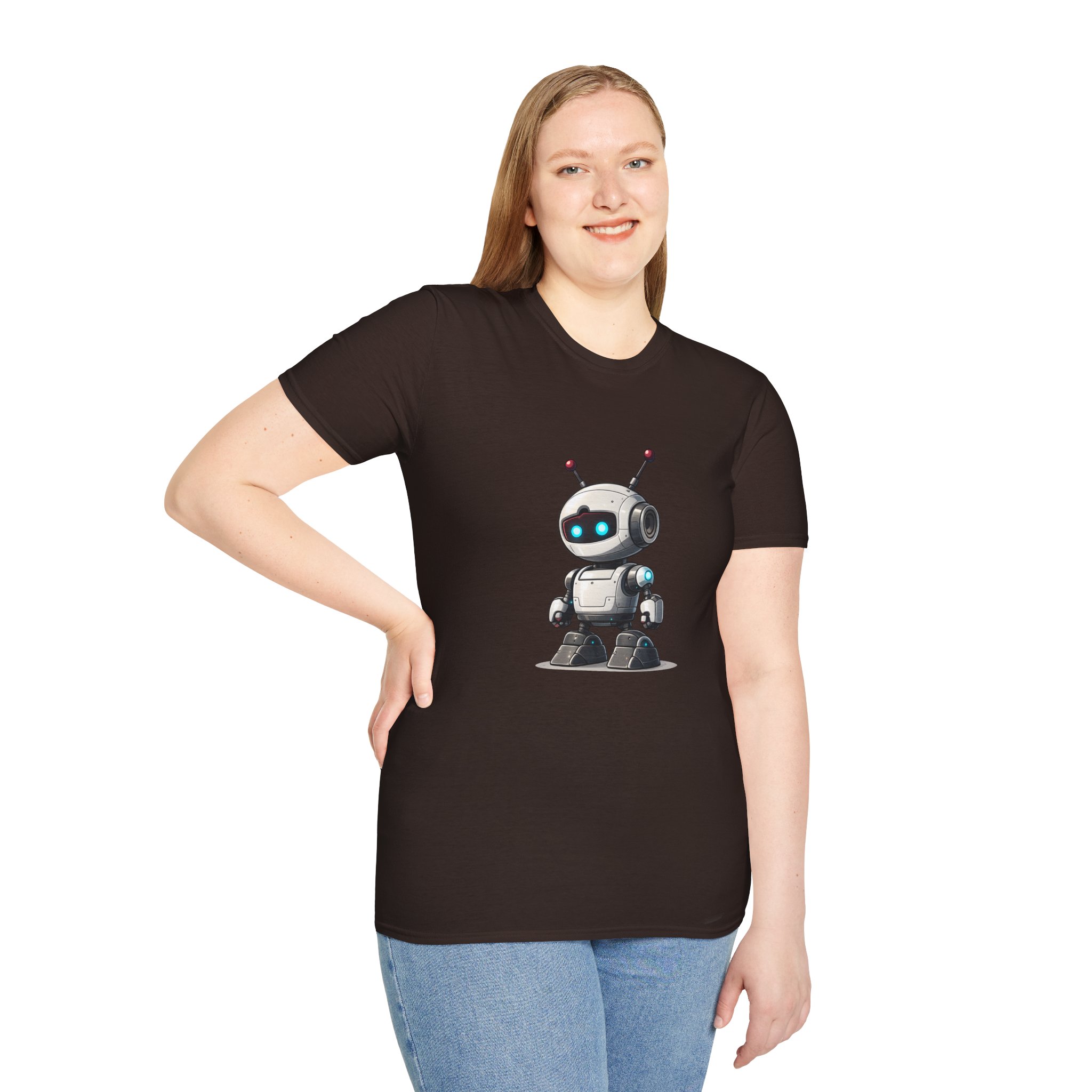 Cute Robot Glowing Eyes – Funny AI Tech Mascot Graphic T-Shirt - Image 60