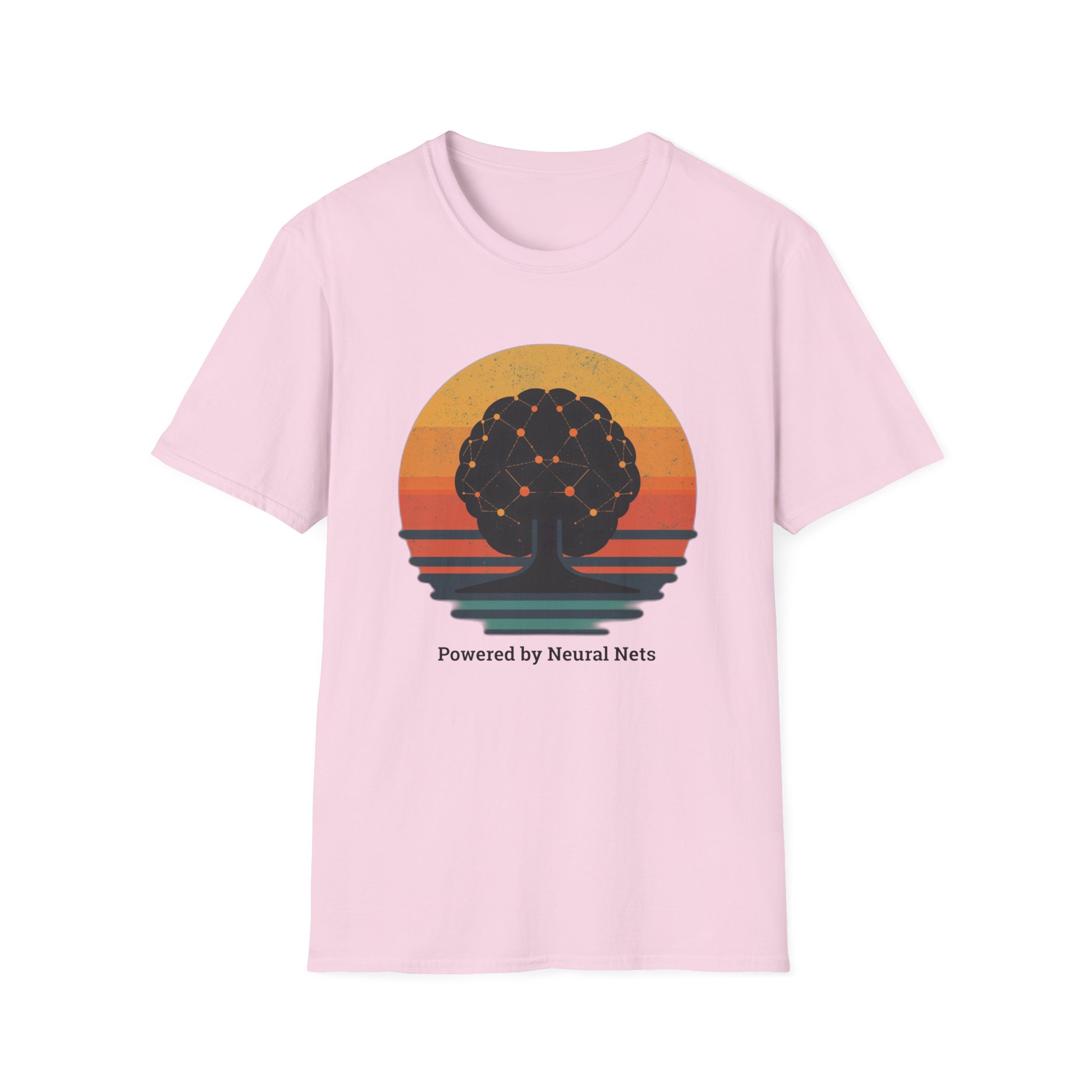 Powered by Neural Nets Retro Sunset Neural Network Tree AI T-Shirt - Image 118