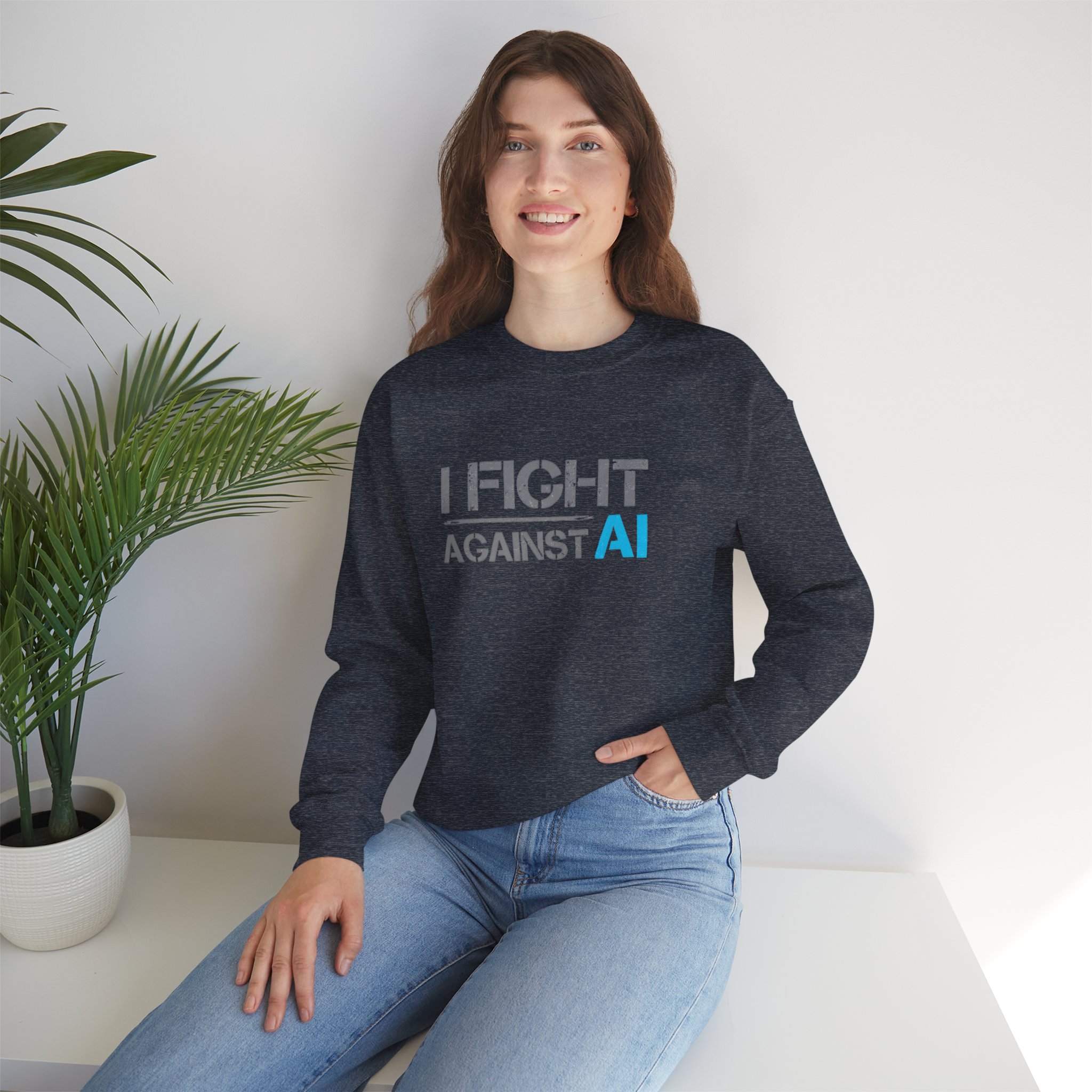 I Fight Against AI – Human Creativity Resistance Crewneck Sweatshirt - Image 53